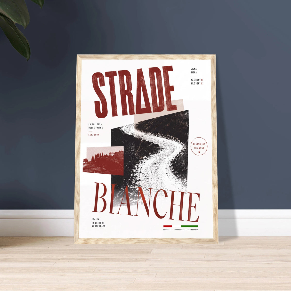 Affiche classique Strade Bianche encadrée, poster course cycliste