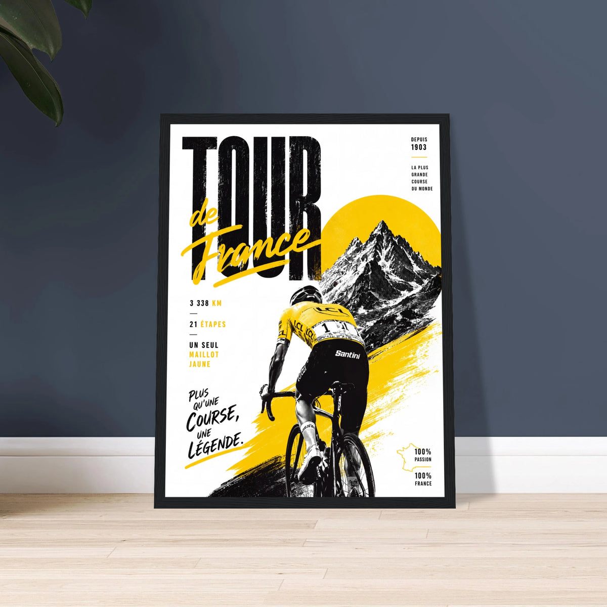 Poster vélo La Grande Boucle encadré, déco murale cyclisme sur route