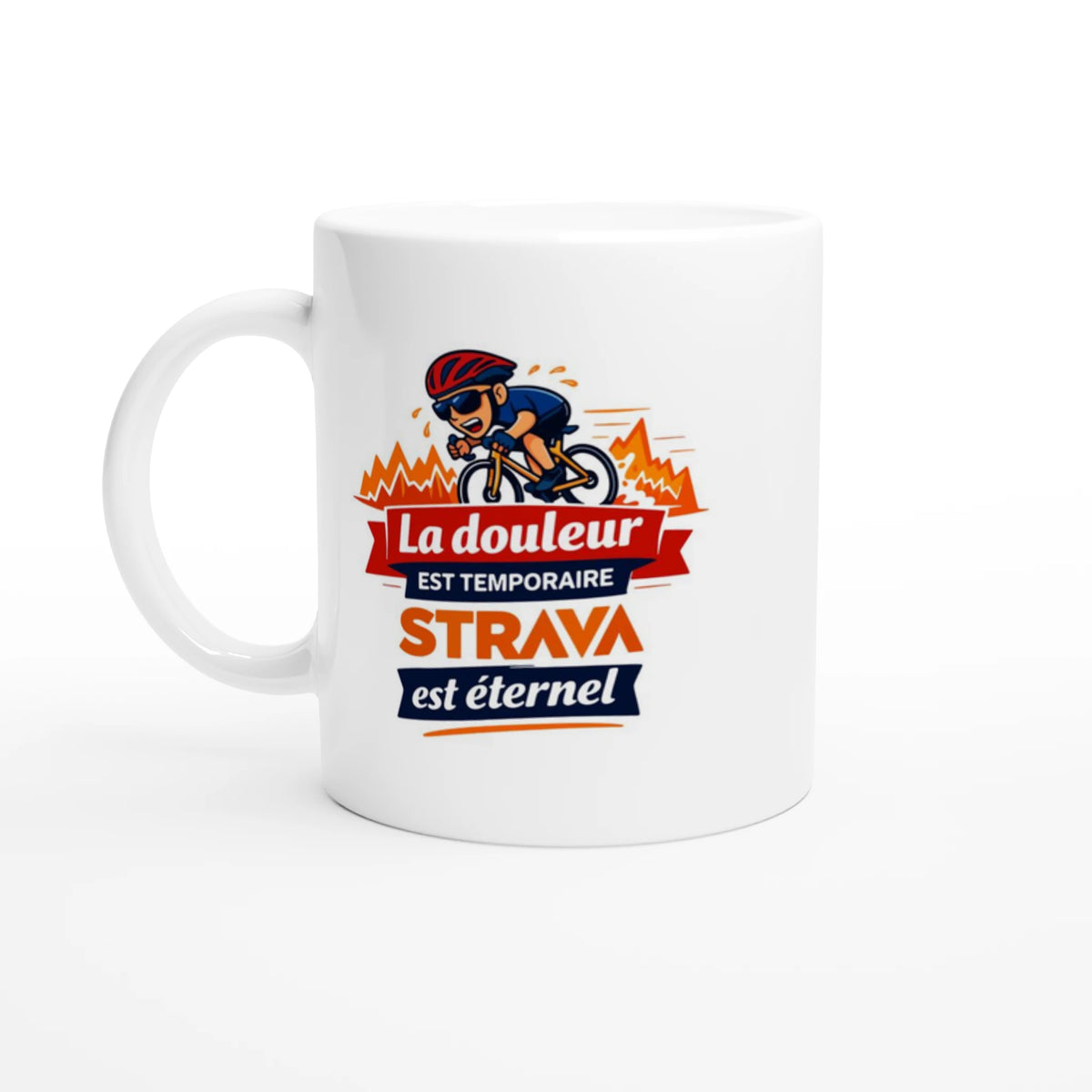 Mug cyclisme La douleur est temporaire Strava est éternel, céramique blanche