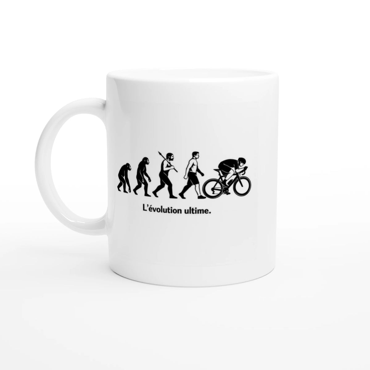 Mug cyclisme L'évolution ultime, céramique blanche, cadeau cycliste