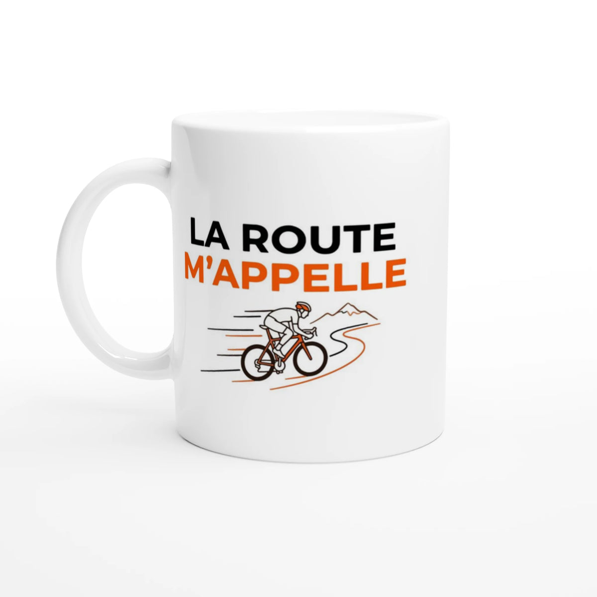 Mug cyclisme La route m'appelle, céramique blanche, cadeau cycliste
