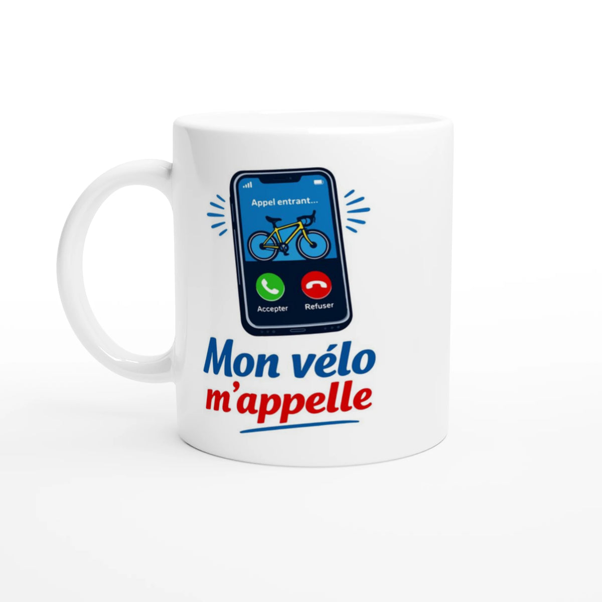 Mug cyclisme Mon vélo m'appelle, céramique blanche, cadeau cycliste