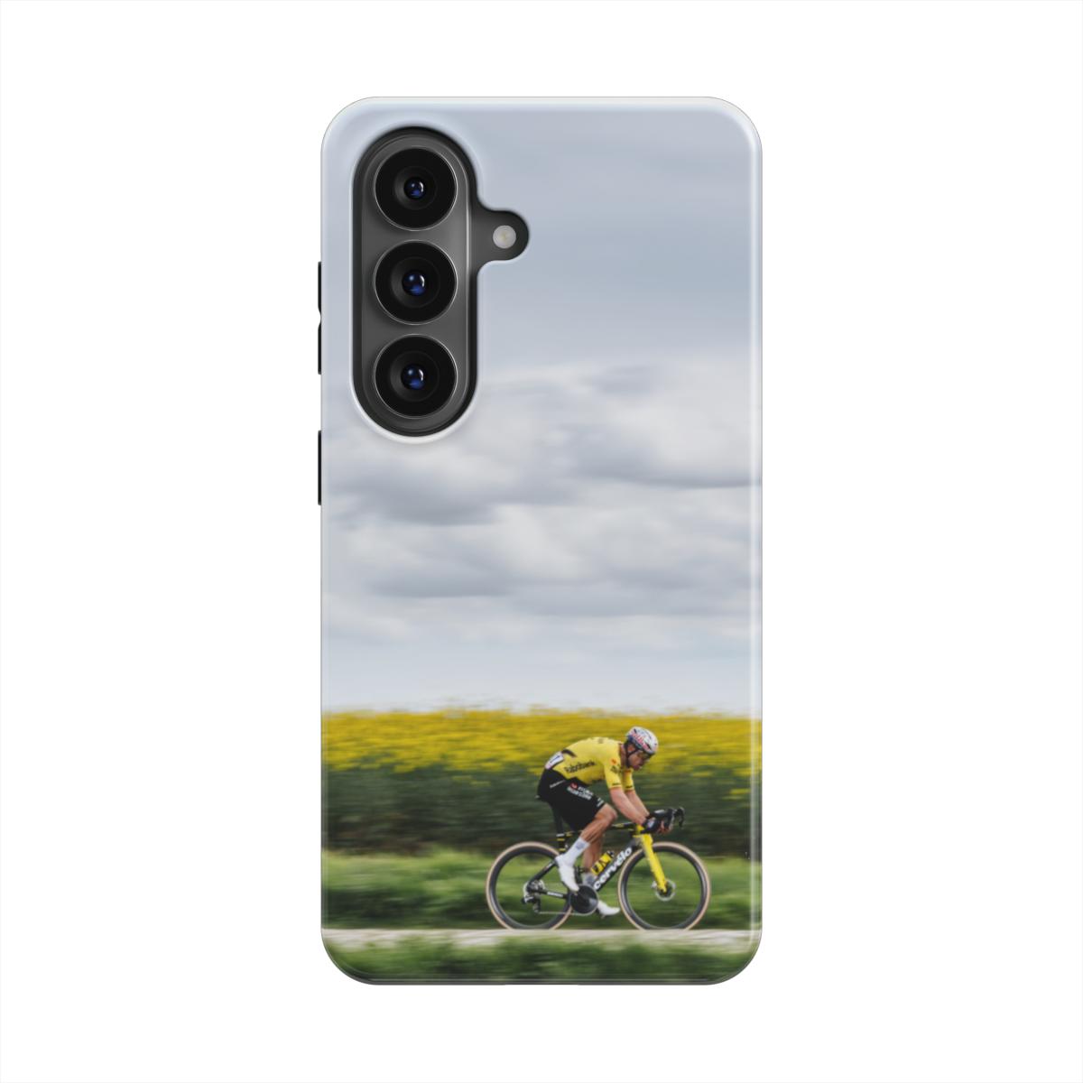 Coque iPhone cyclisme WVA Paris-Roubaix installée sur smartphone, rendu final