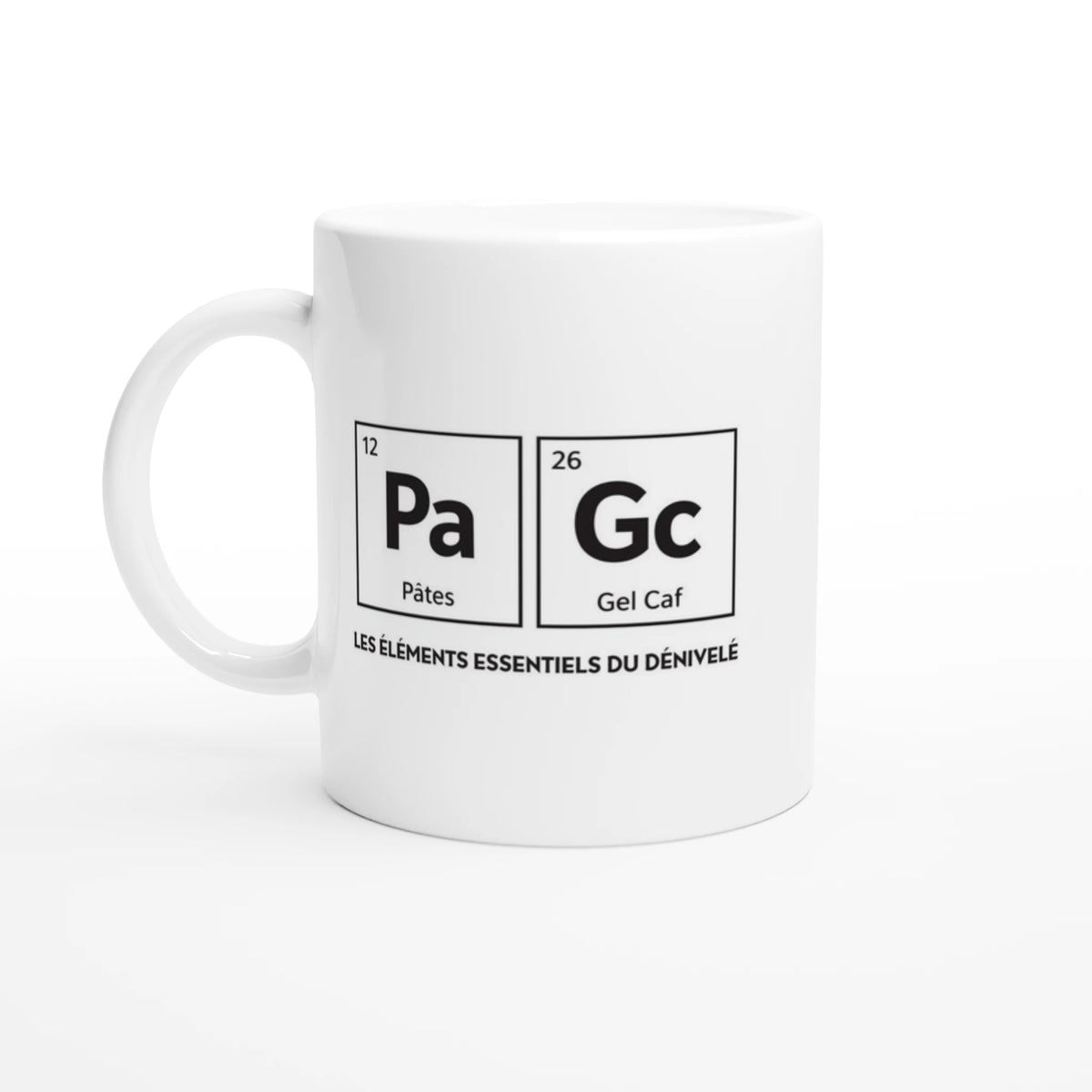 Mug vélo Éléments essentiels du dénivelé, vue de face avec le visuel imprimé