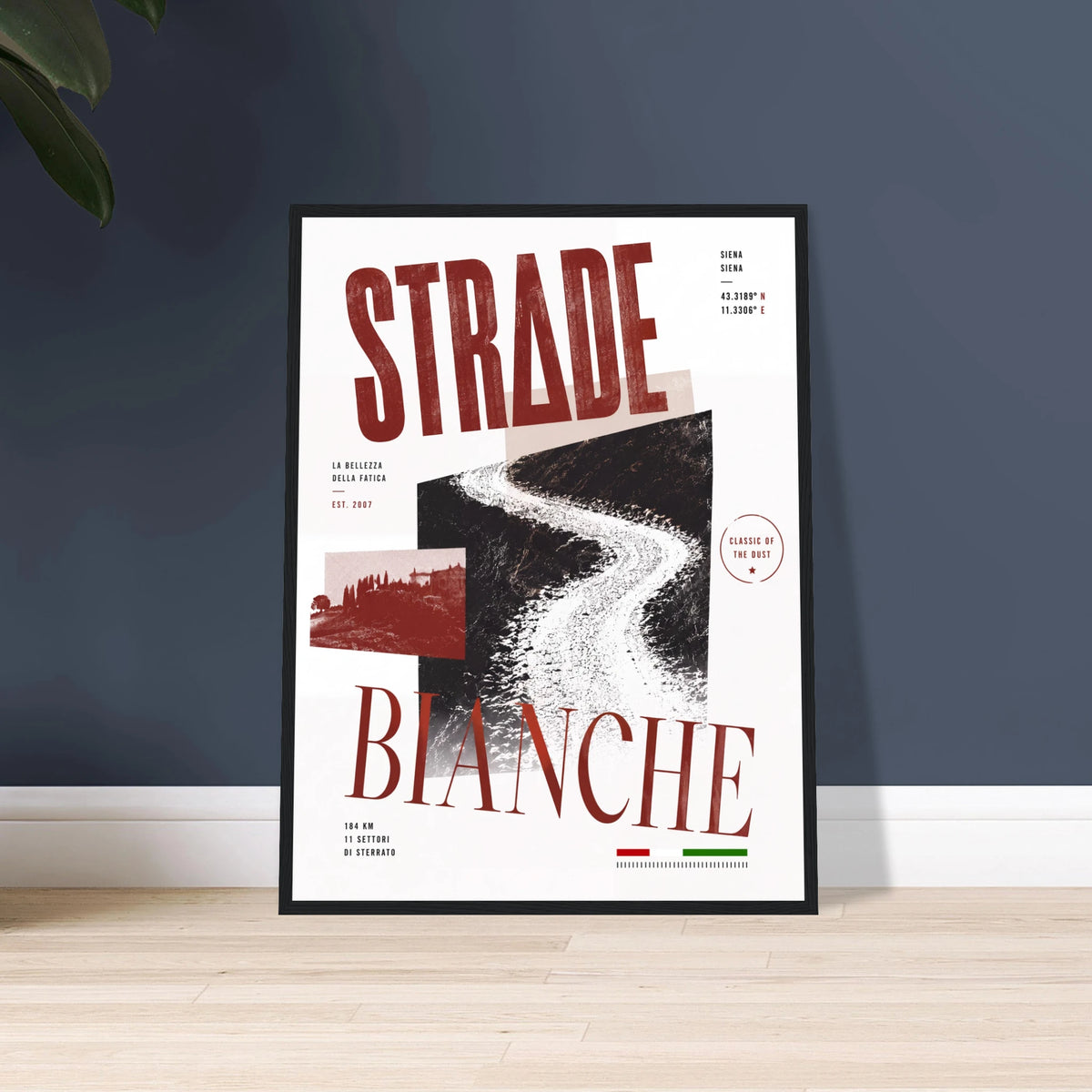 Affiche vélo Strade Bianche encadrée, idée cadeau cycliste
