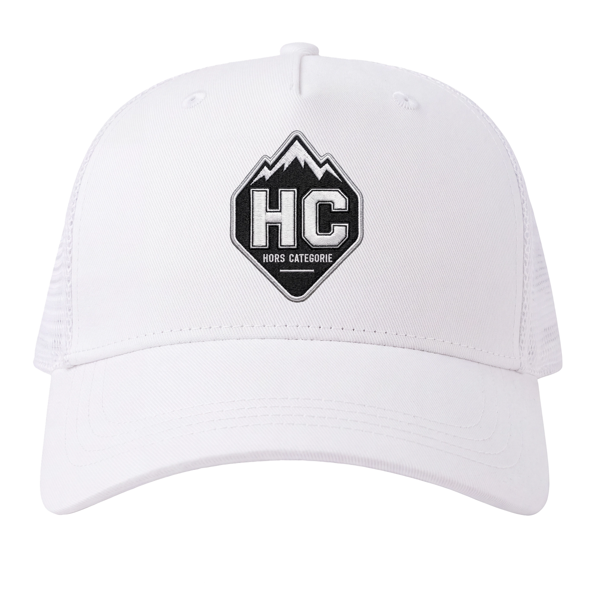 Casquette vélo Hors-catégorie, vue de face avec broderie sur panneau coton