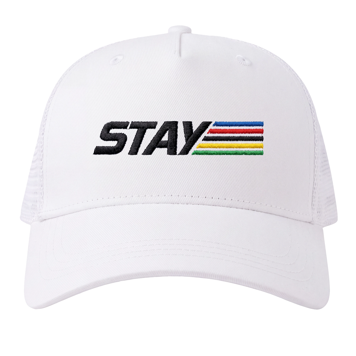 Casquette vélo World Champ maillot arc-en-ciel, vue de face avec broderie