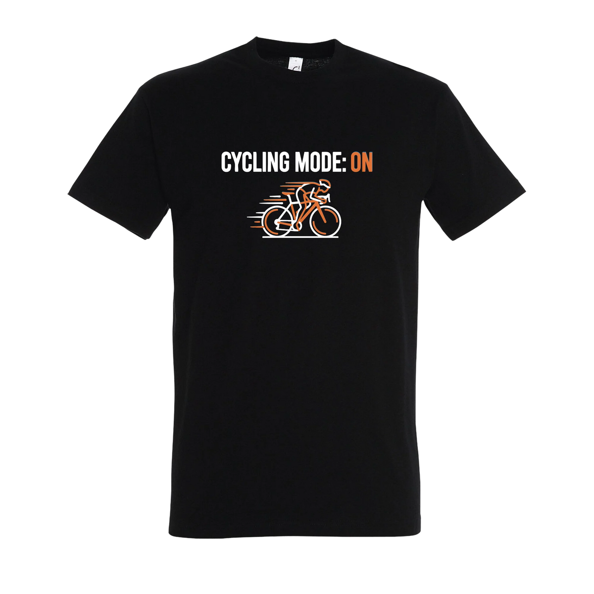 T-shirt cyclisme humour noir Cycling Mode : ON, visuel imprimé sur le devant
