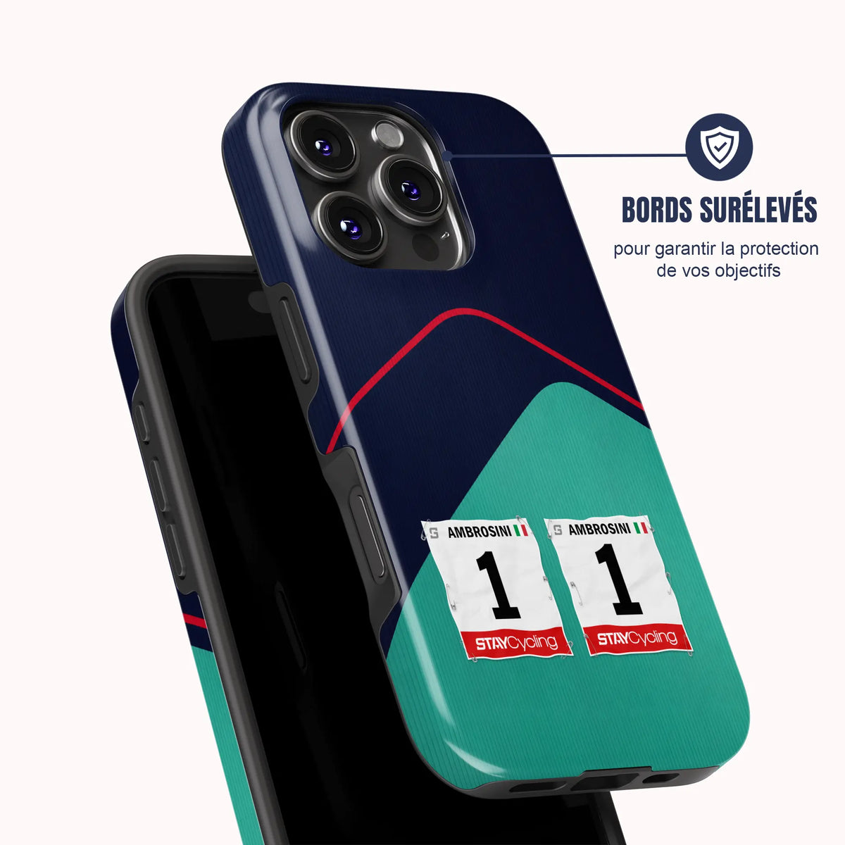 Coque de téléphone cyclisme MBH Bank, vue de dos avec dossard