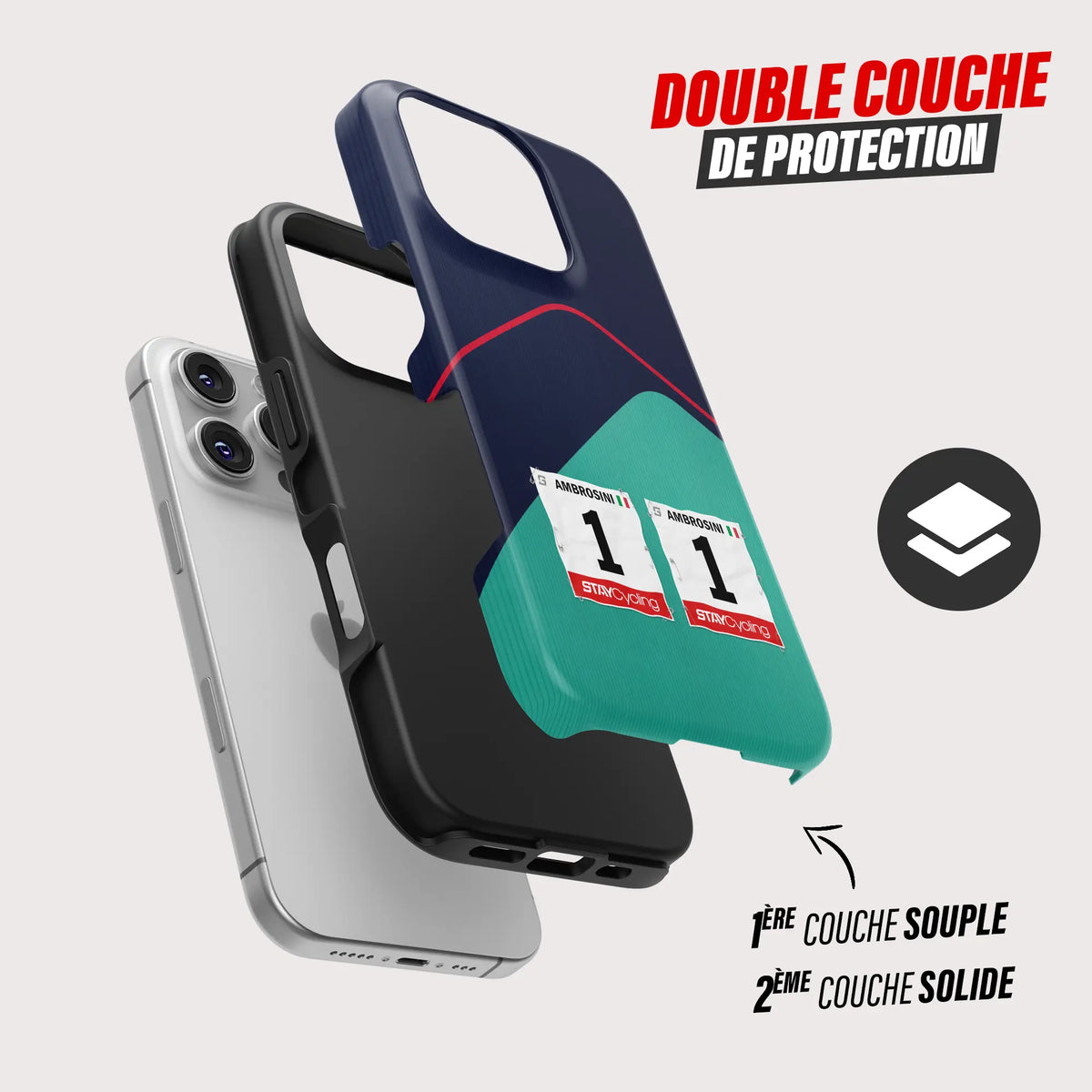Coque iPhone MBH Bank personnalisable, gros plan sur le dossard