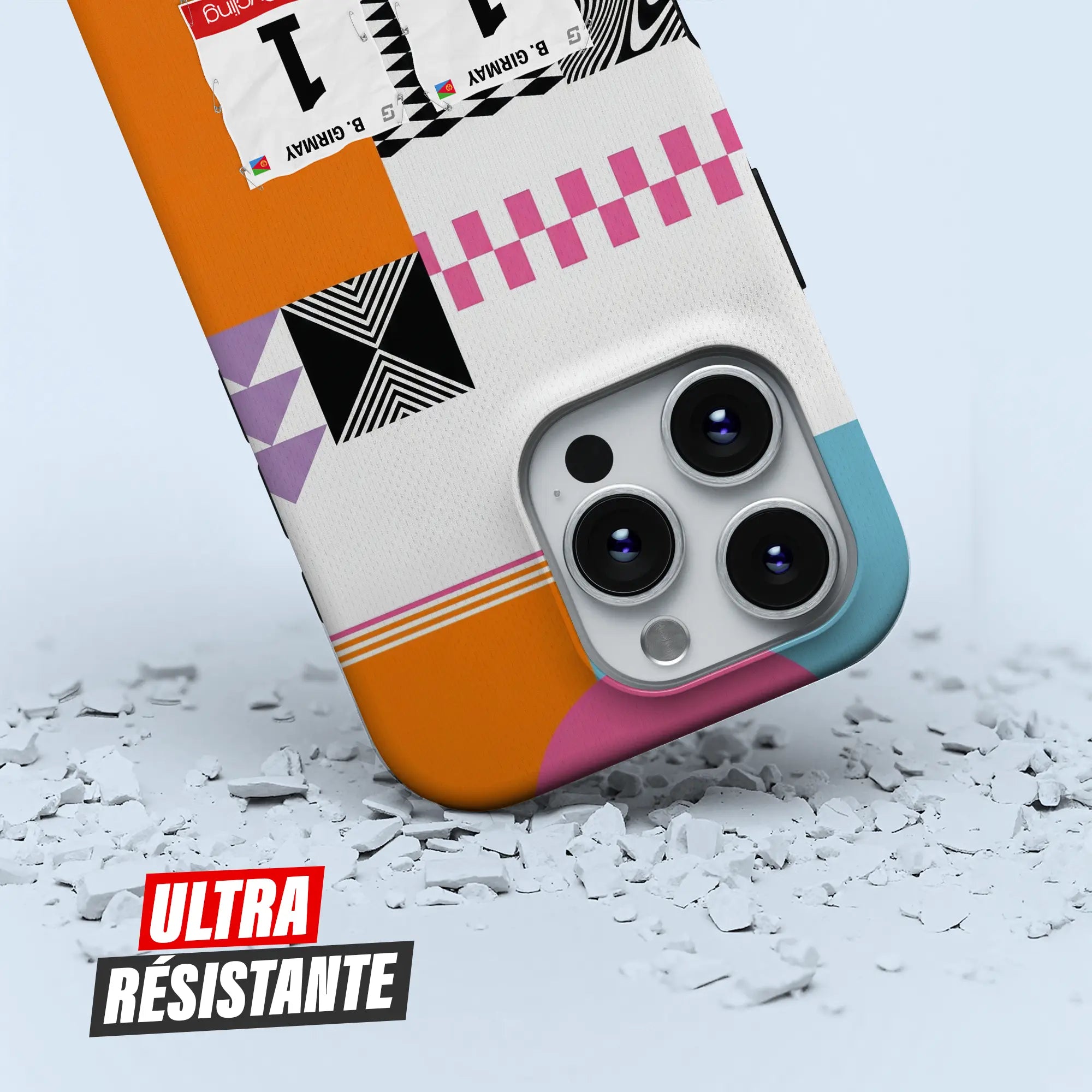 Coque iPhone cadeau cycliste NSN Cycling Team avec nom, numéro et drapeau