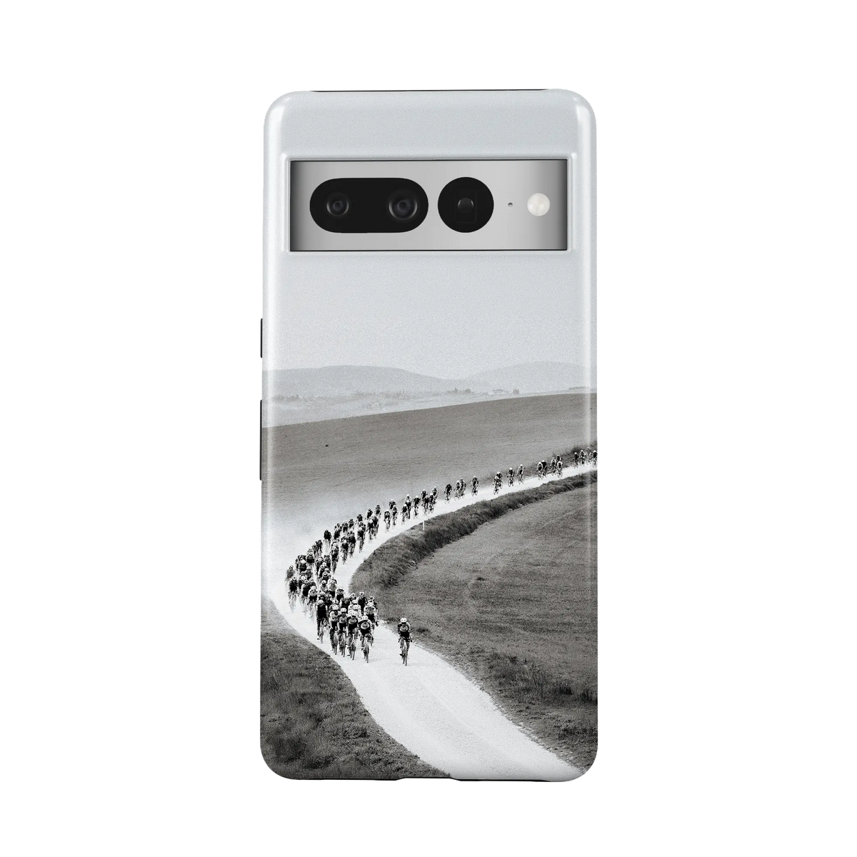 Coque de téléphone cyclisme Strade Bianche, vue de profil et bords renforcés