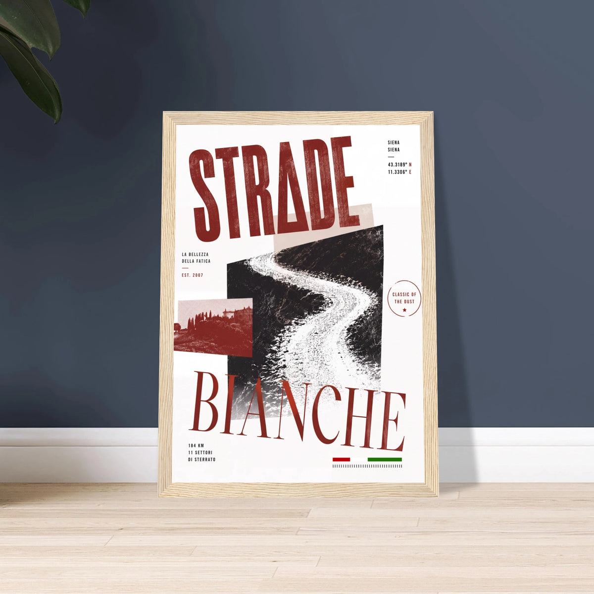 Affiche cyclisme Strade Bianche encadrée, poster déco vélo pour le salon