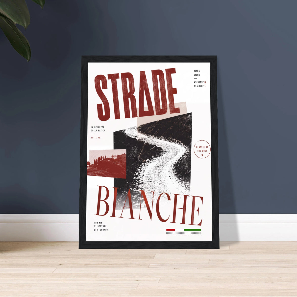 Affiche Strade Bianche encadrée, décoration bureau ou atelier vélo