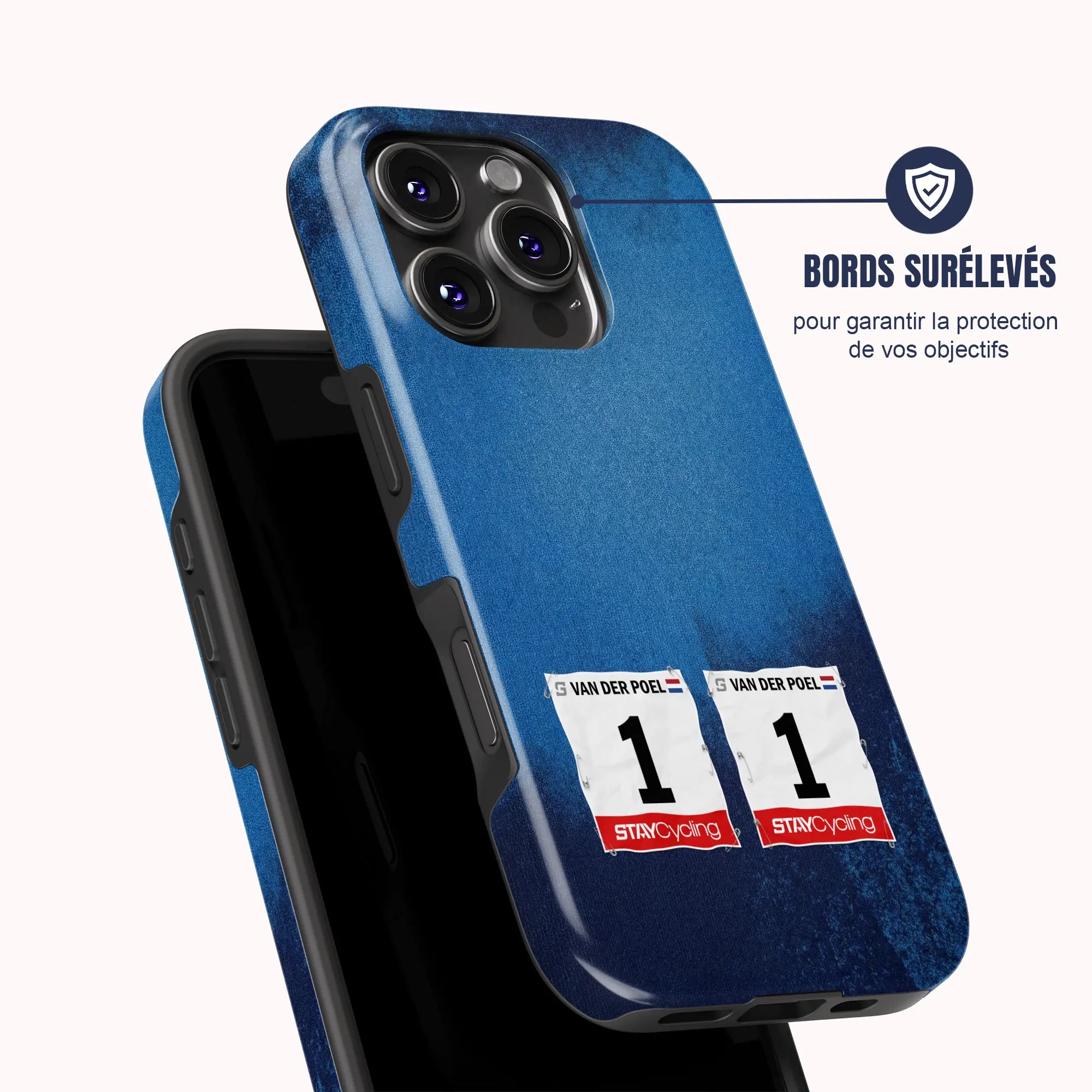 Coque iPhone Alpecin Premier Tech personnalisable, gros plan sur le dossard