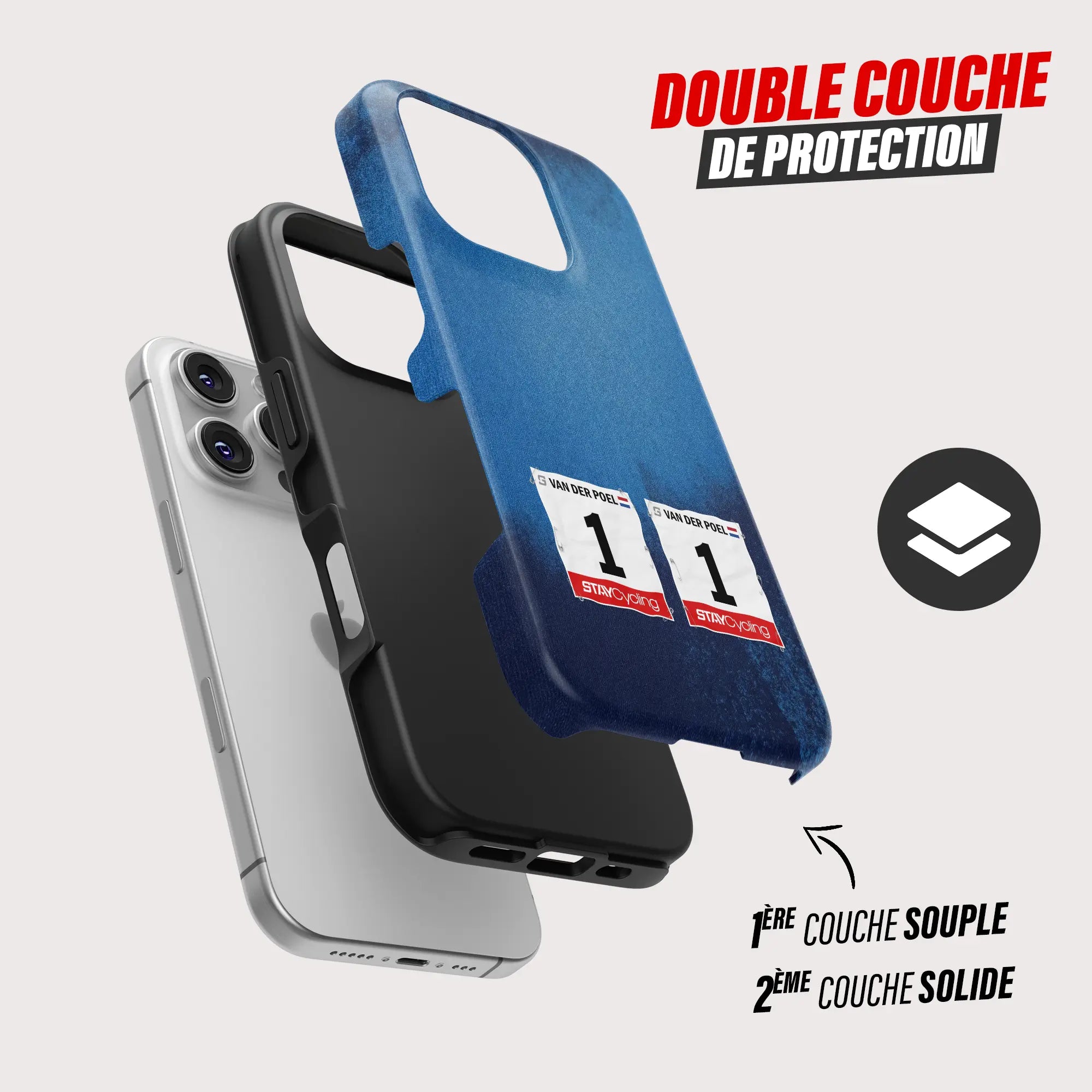 Coque de téléphone cyclisme Alpecin Premier Tech, vue de dos avec dossard