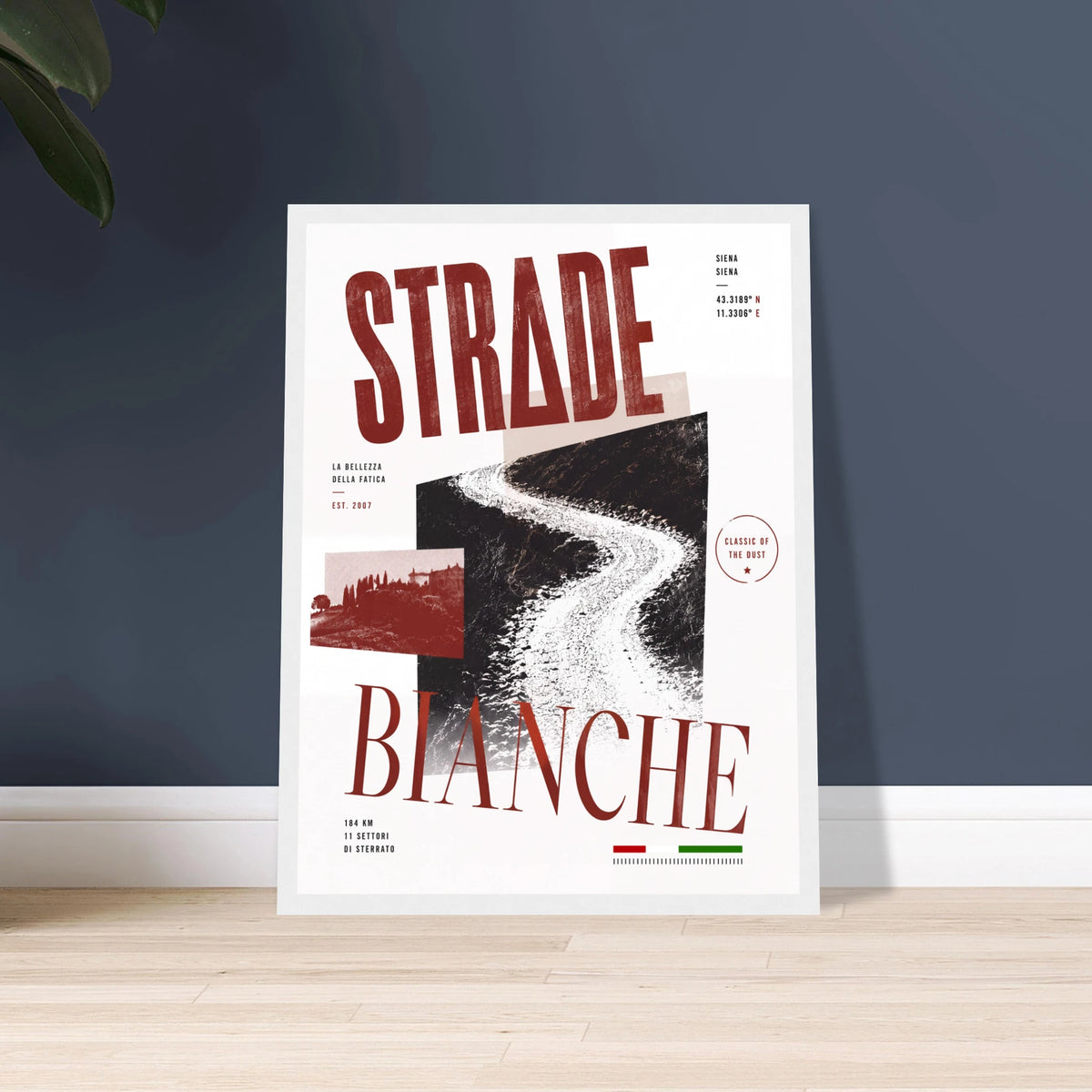 Poster cyclisme Strade Bianche, tirage encadré prêt à accrocher
