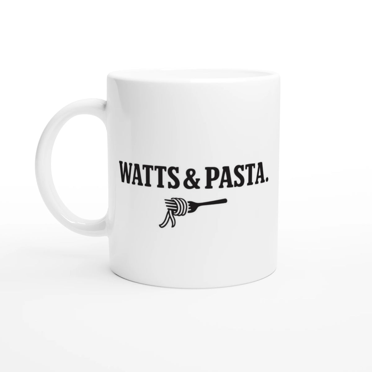 Mug vélo Watts and Pasta, vue de face avec le visuel imprimé