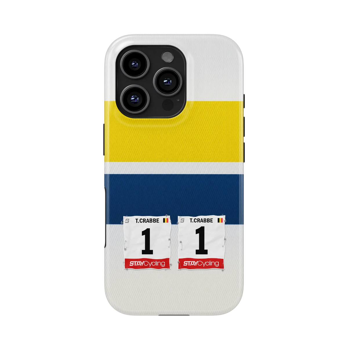 Coque iPhone cyclisme Flanders Baloise personnalisée avec dossard, nom et numéro