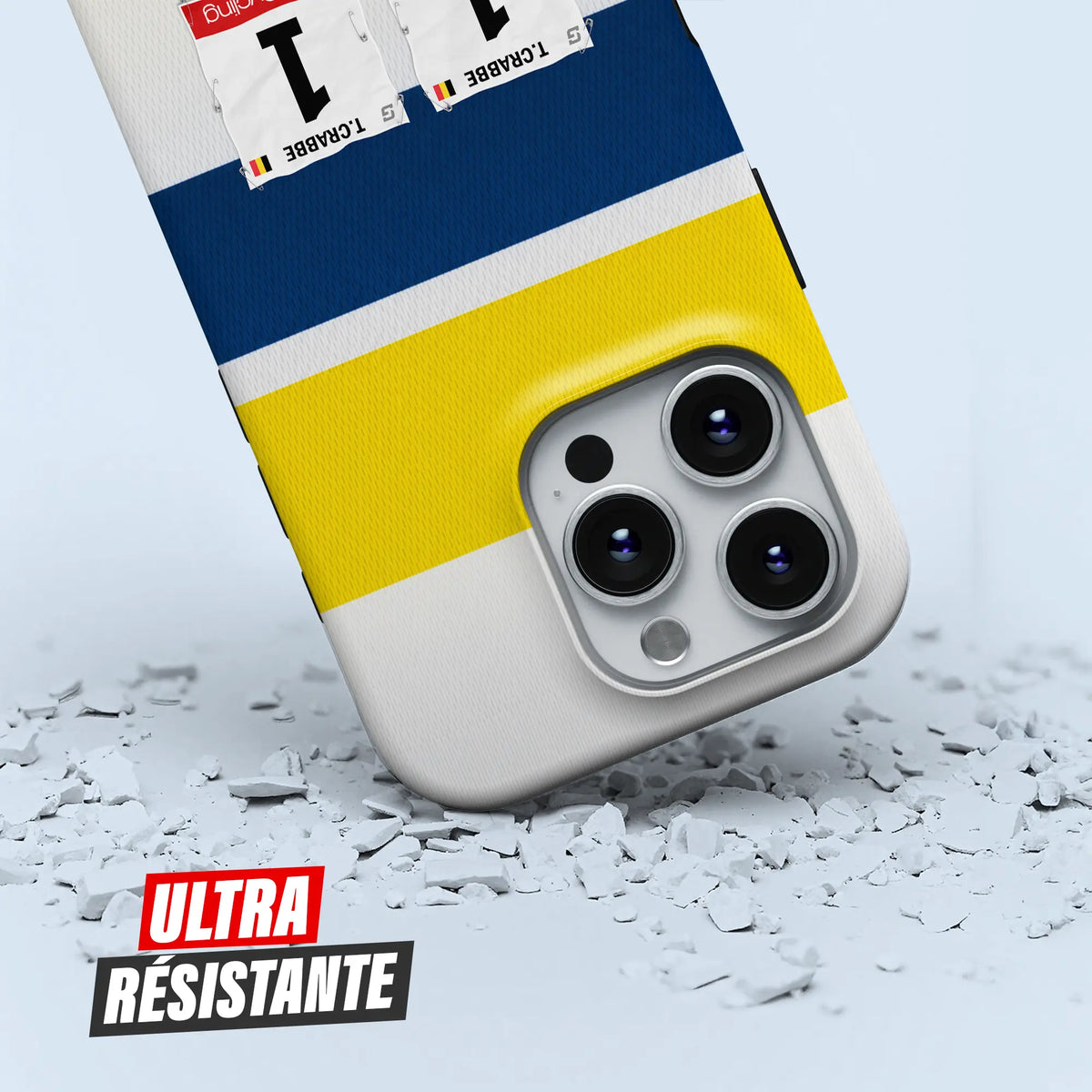 Coque iPhone cadeau cycliste Flanders Baloise avec nom, numéro et drapeau