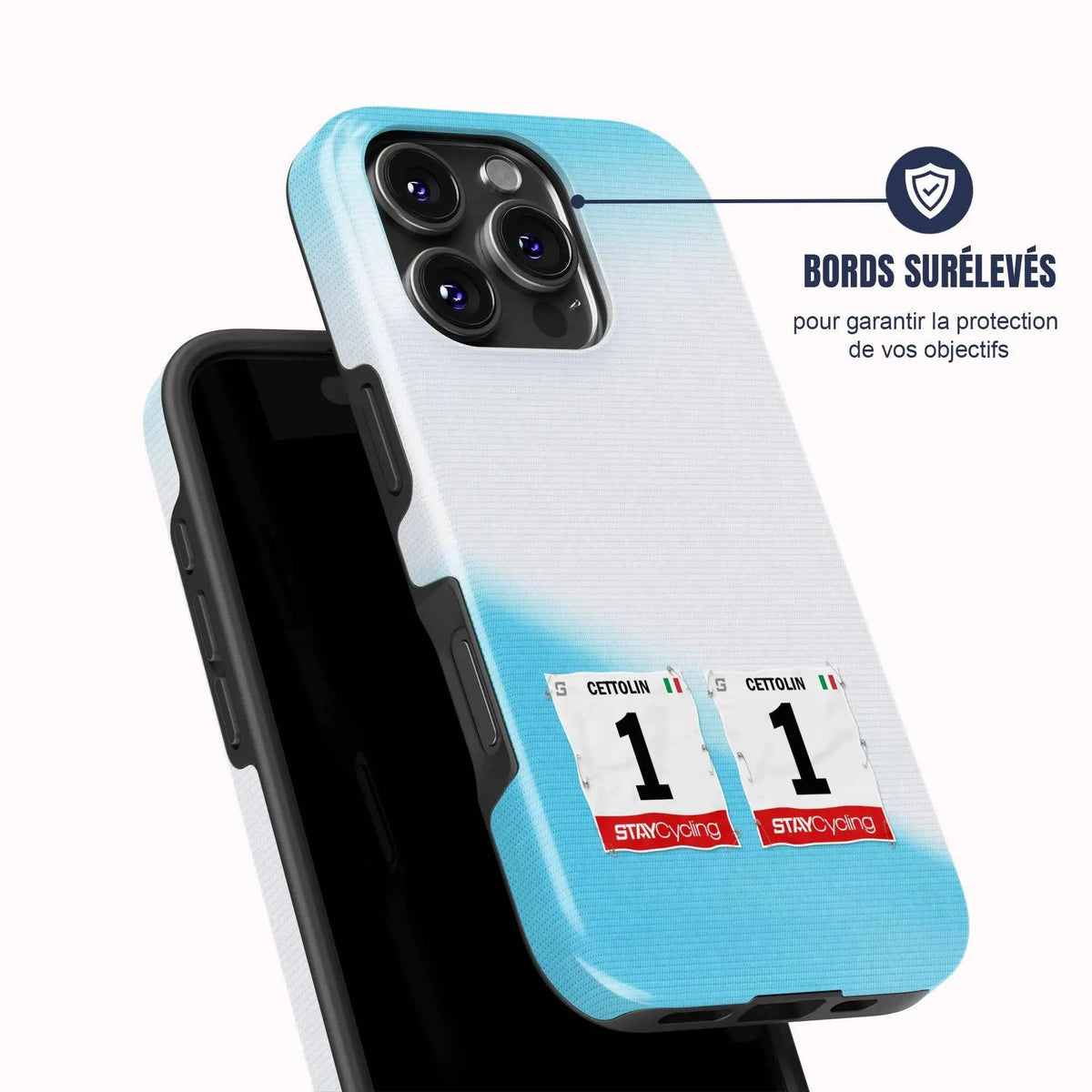 Coque de téléphone cyclisme Bardiani CSF, vue de dos avec dossard