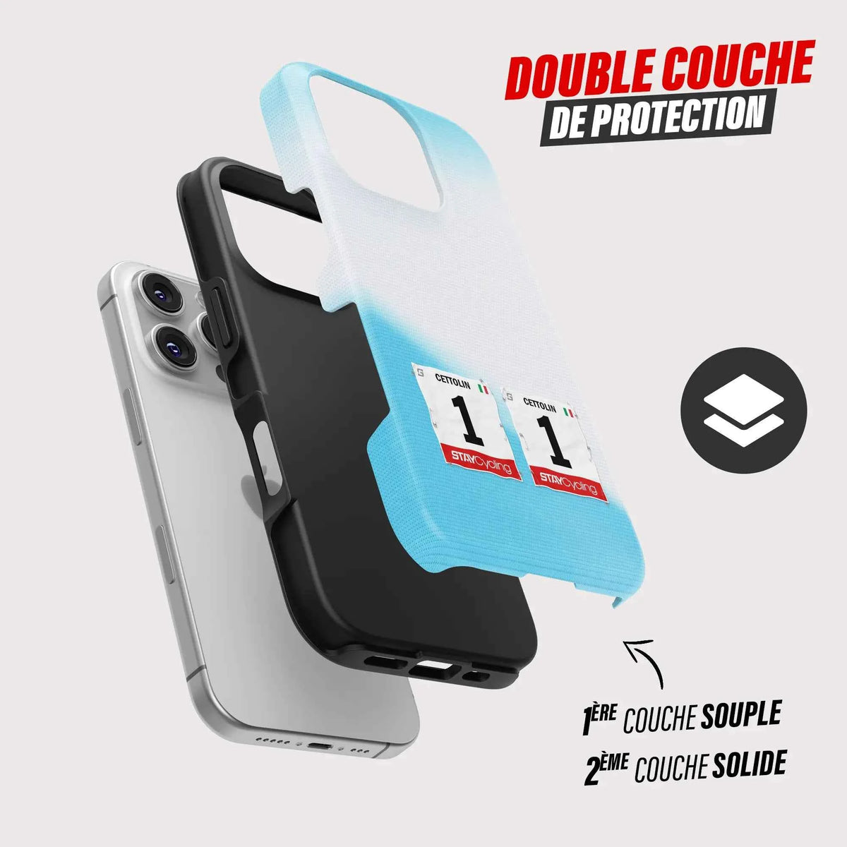 Coque iPhone Bardiani CSF personnalisable, gros plan sur le dossard