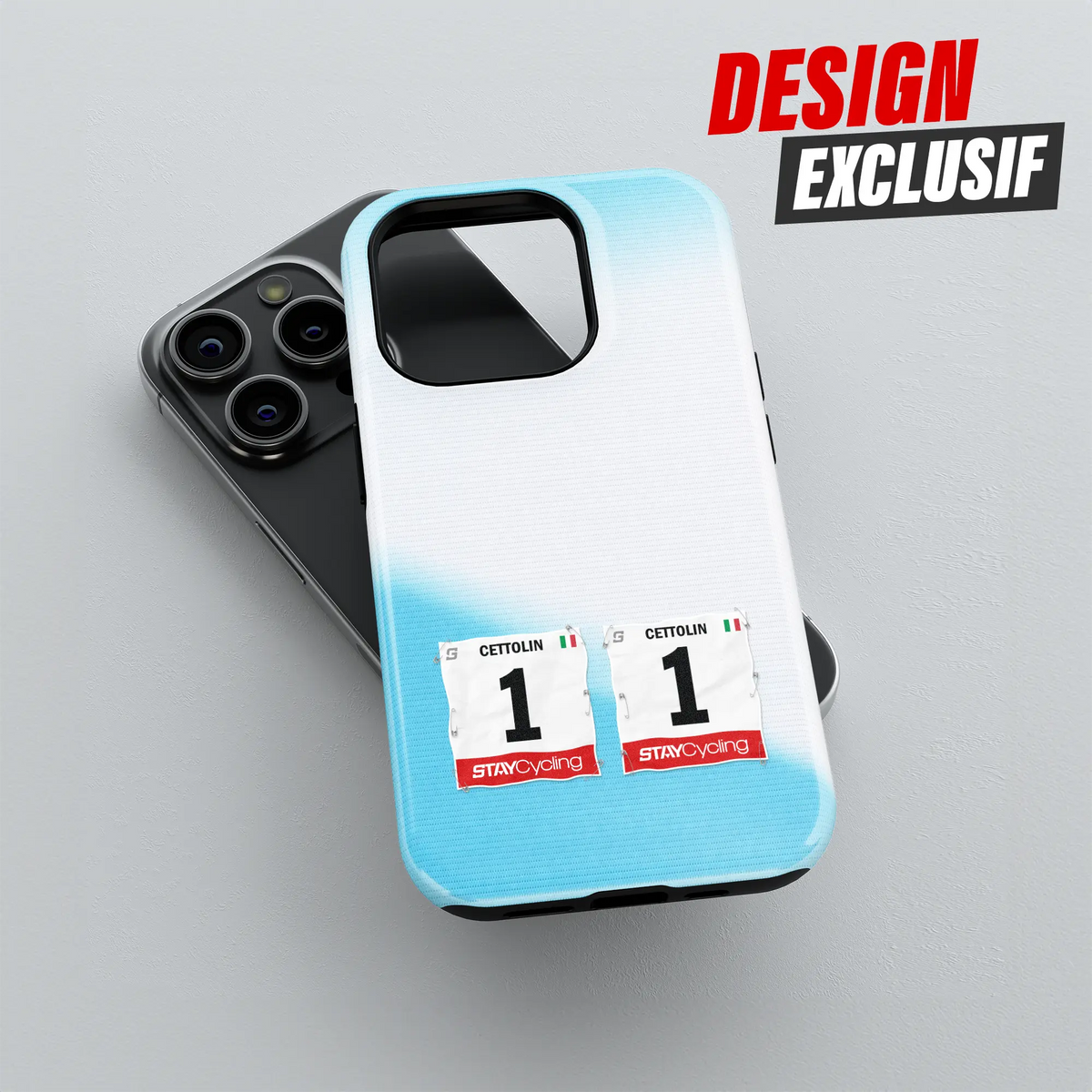 Coque iPhone cadeau cycliste Bardiani CSF avec nom, numéro et drapeau