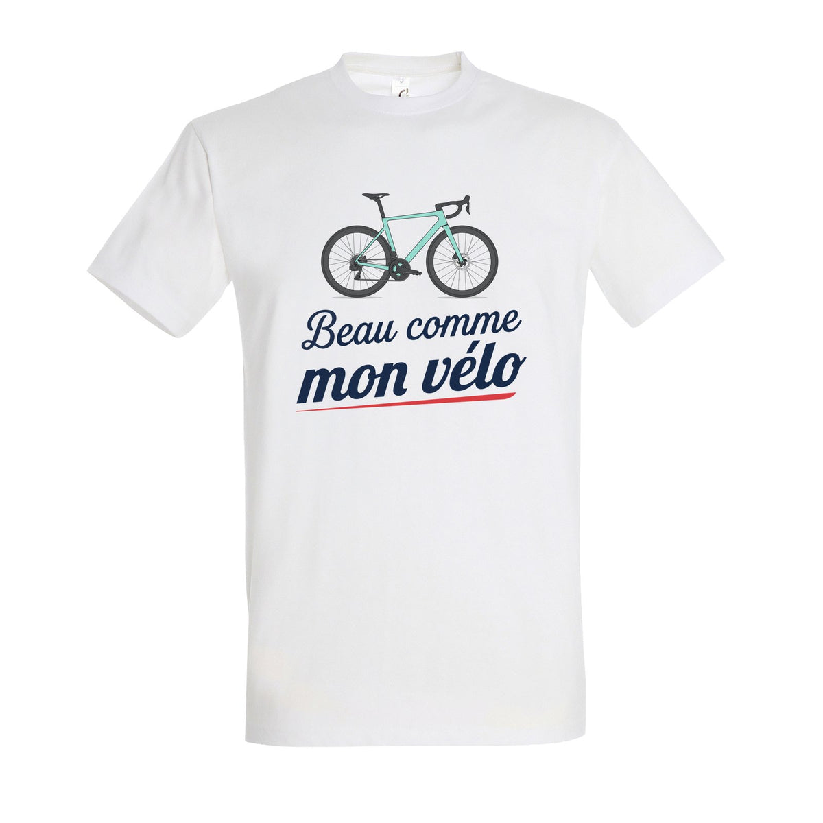 T-shirt blanc Beau comme mon vélo – vélo Bleu Celeste / Turquoise Bianchi