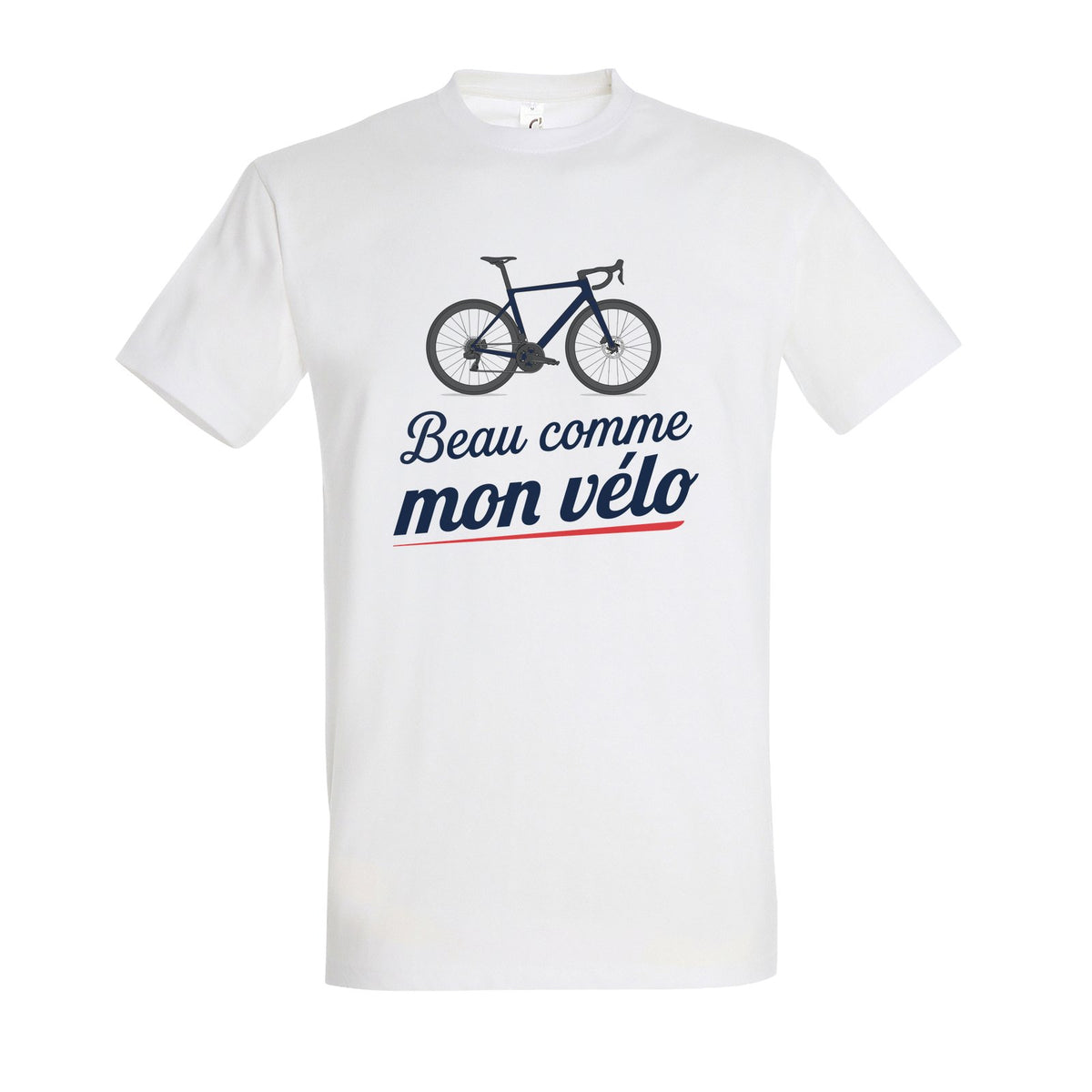 T-shirt blanc Beau comme mon vélo – vélo Bleu Marine / Bleu Nuit Mat