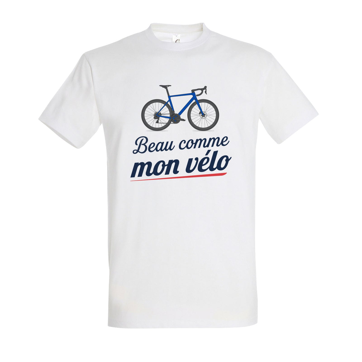 T-shirt blanc Beau comme mon vélo – vélo Bleu Métallisé / Bleu Roy