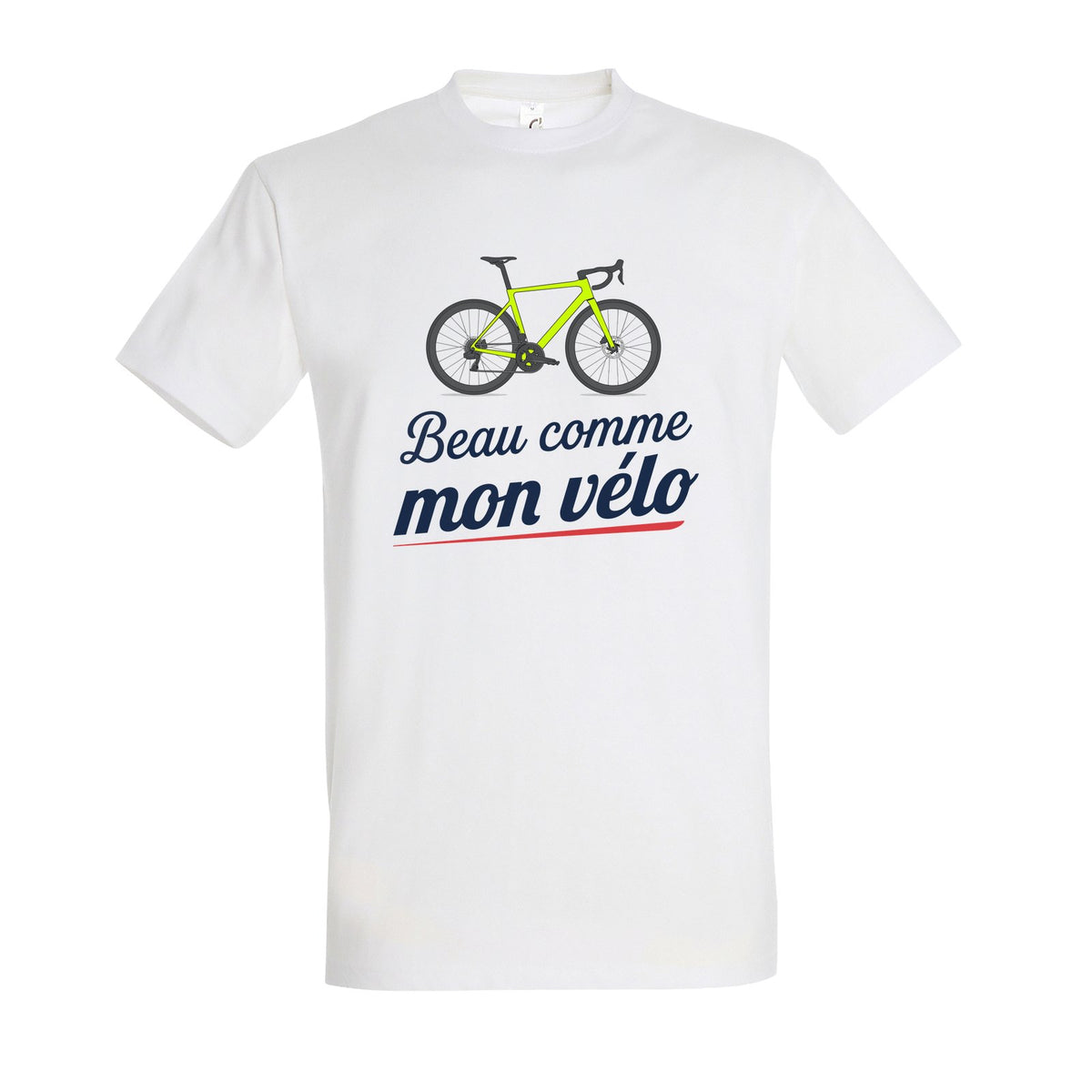 T-shirt blanc Beau comme mon vélo – vélo Jaune / Jaune Fluo (Hi-Viz)