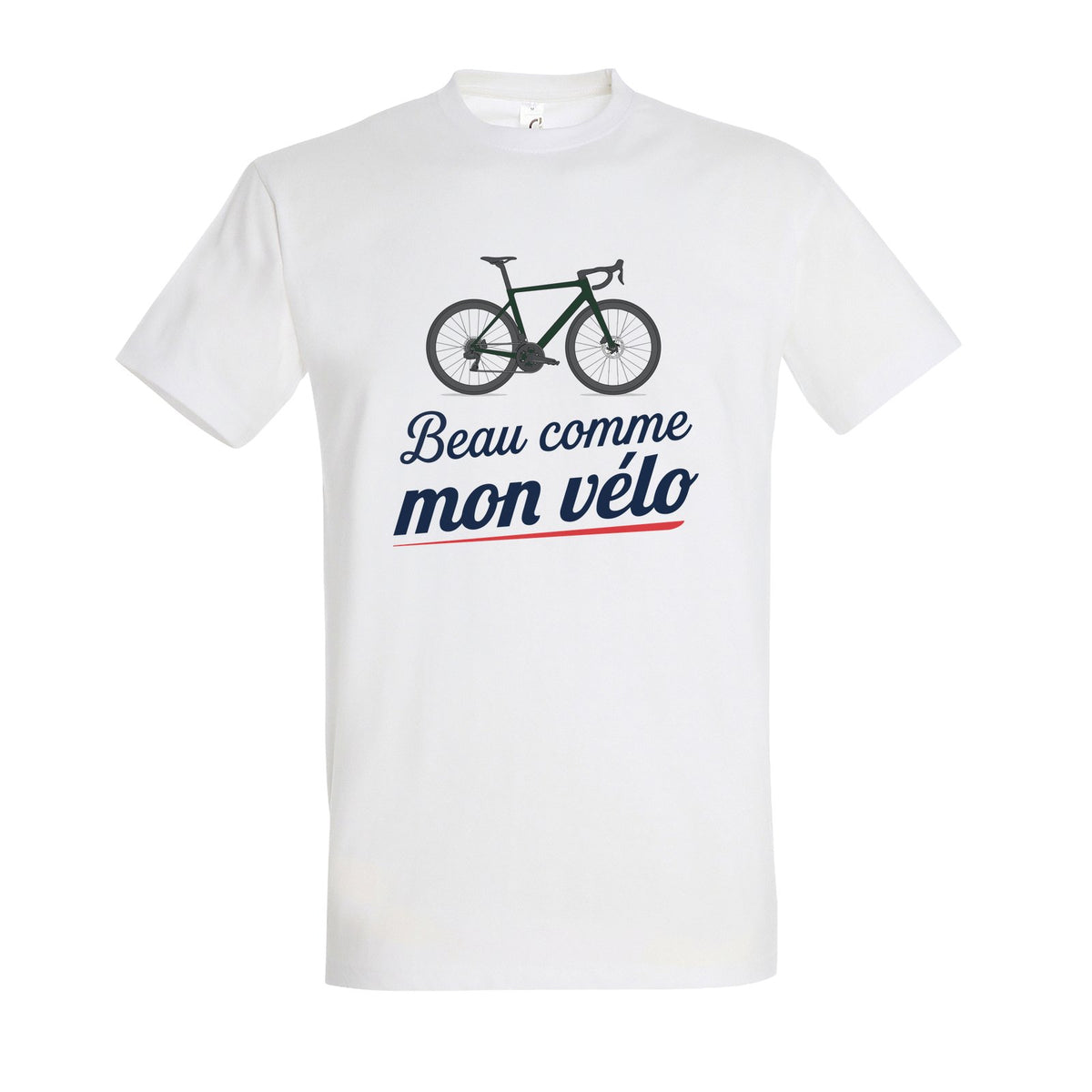 T-shirt blanc Beau comme mon vélo – vélo Vert Sapin / Vert Forêt Brillant