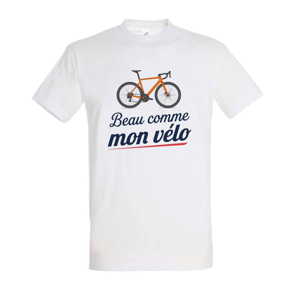 T-shirt blanc Beau comme mon vélo – vélo Orange Vif / Orange Papaye