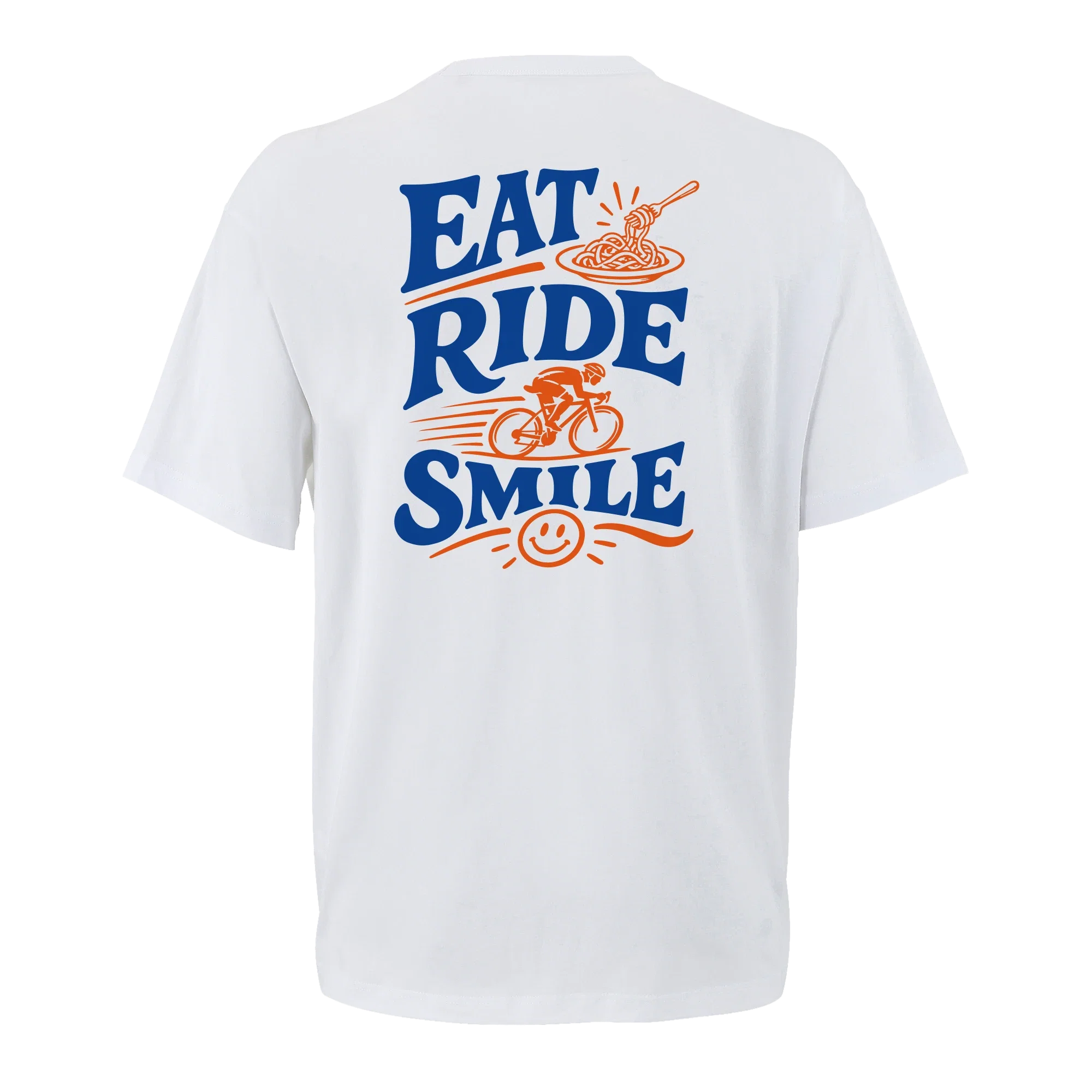 T-shirt oversize Eat Ride and Smile, vue de dos avec flocage du visuel