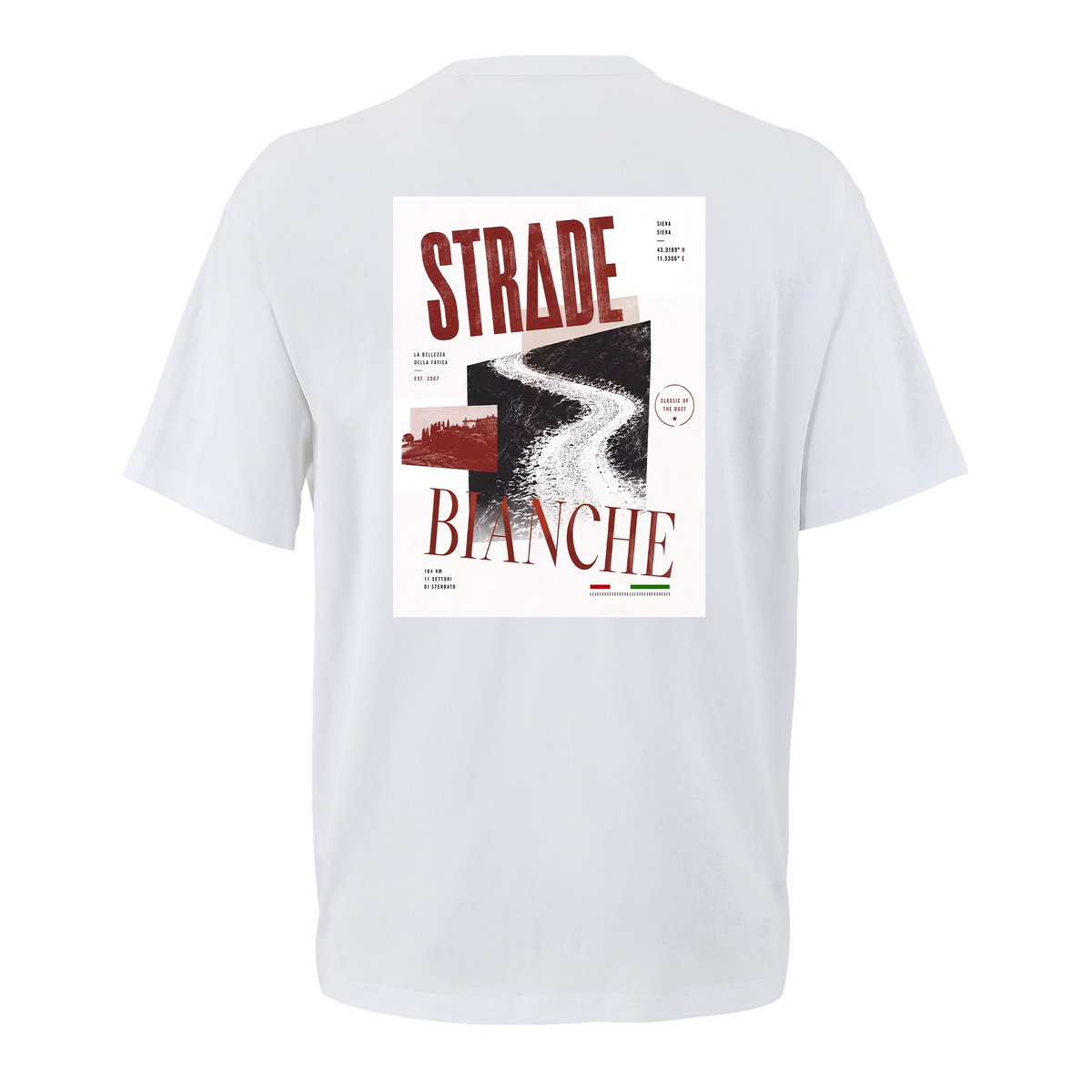 T-shirt cyclisme oversize Les Chemins Blancs, vue de dos avec flocage grand format