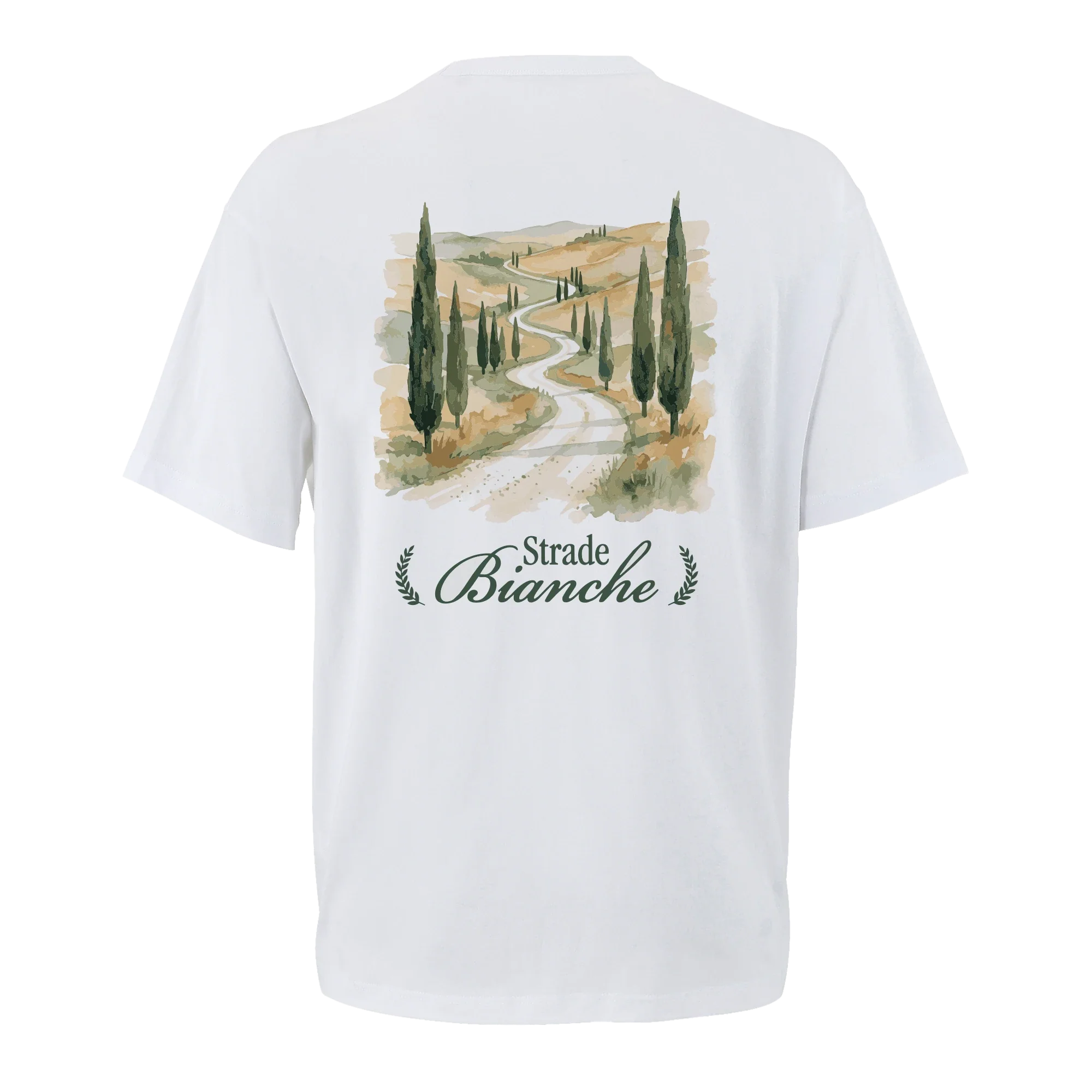 T-shirt oversize Strade Bianche, vue de dos avec flocage du visuel