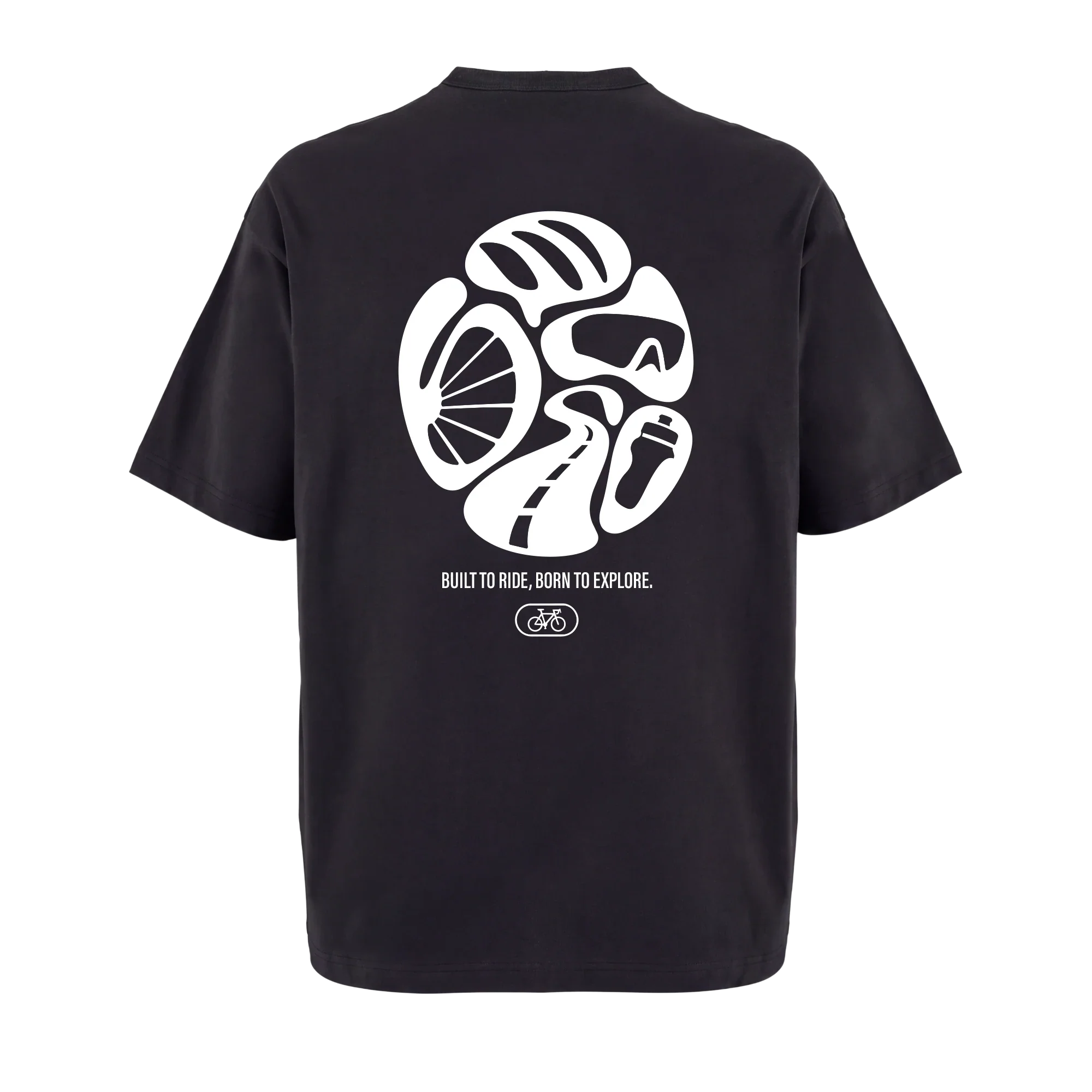 T-shirt oversize noir Built to Ride, vue de dos avec flocage du visuel