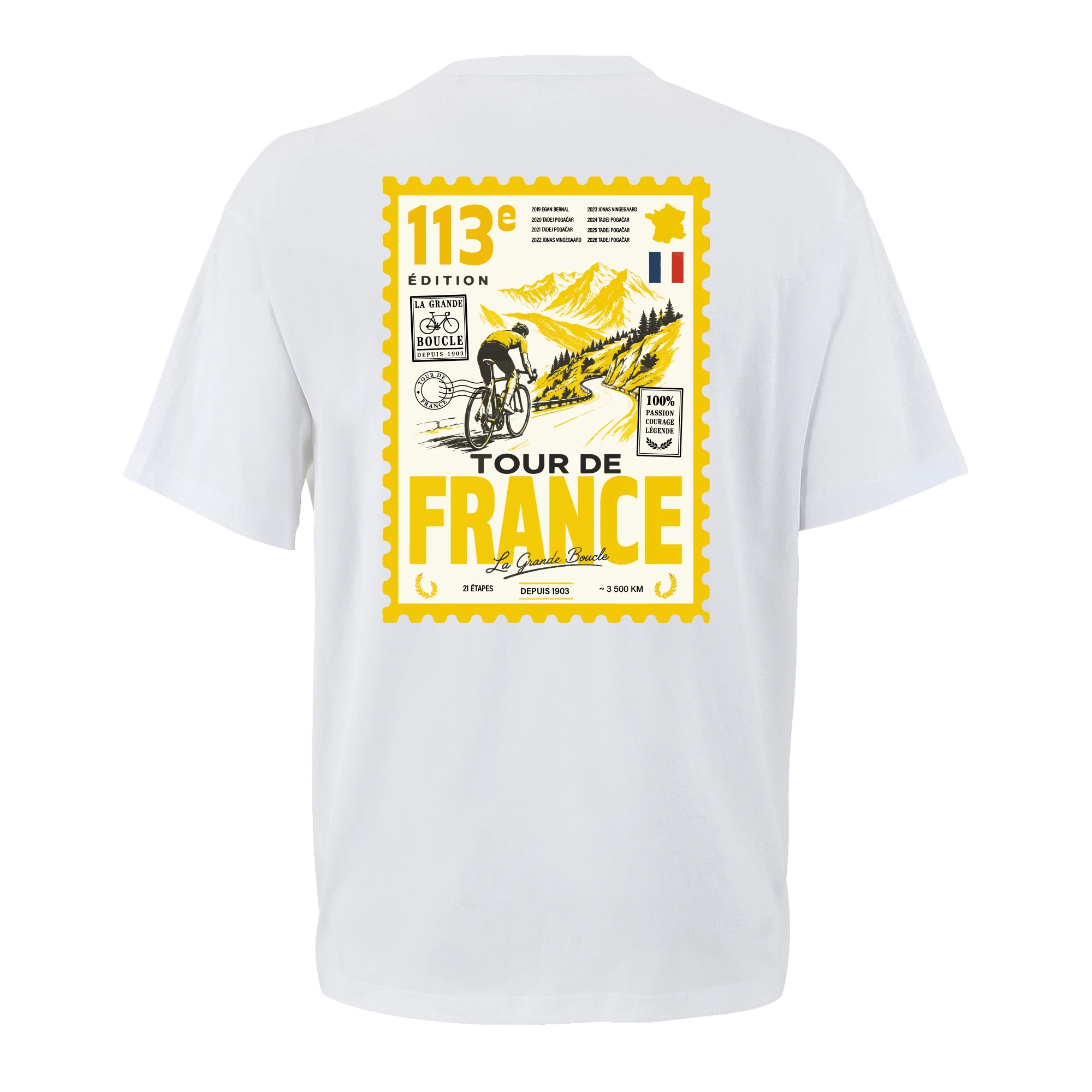 T-shirt oversize La Grande Boucle, vue de dos avec flocage timbre Tour de France