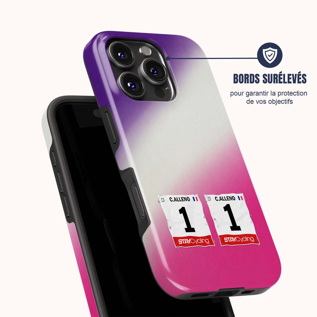 Coque de téléphone cyclisme Burgos Burpellet BH, vue de dos avec dossard