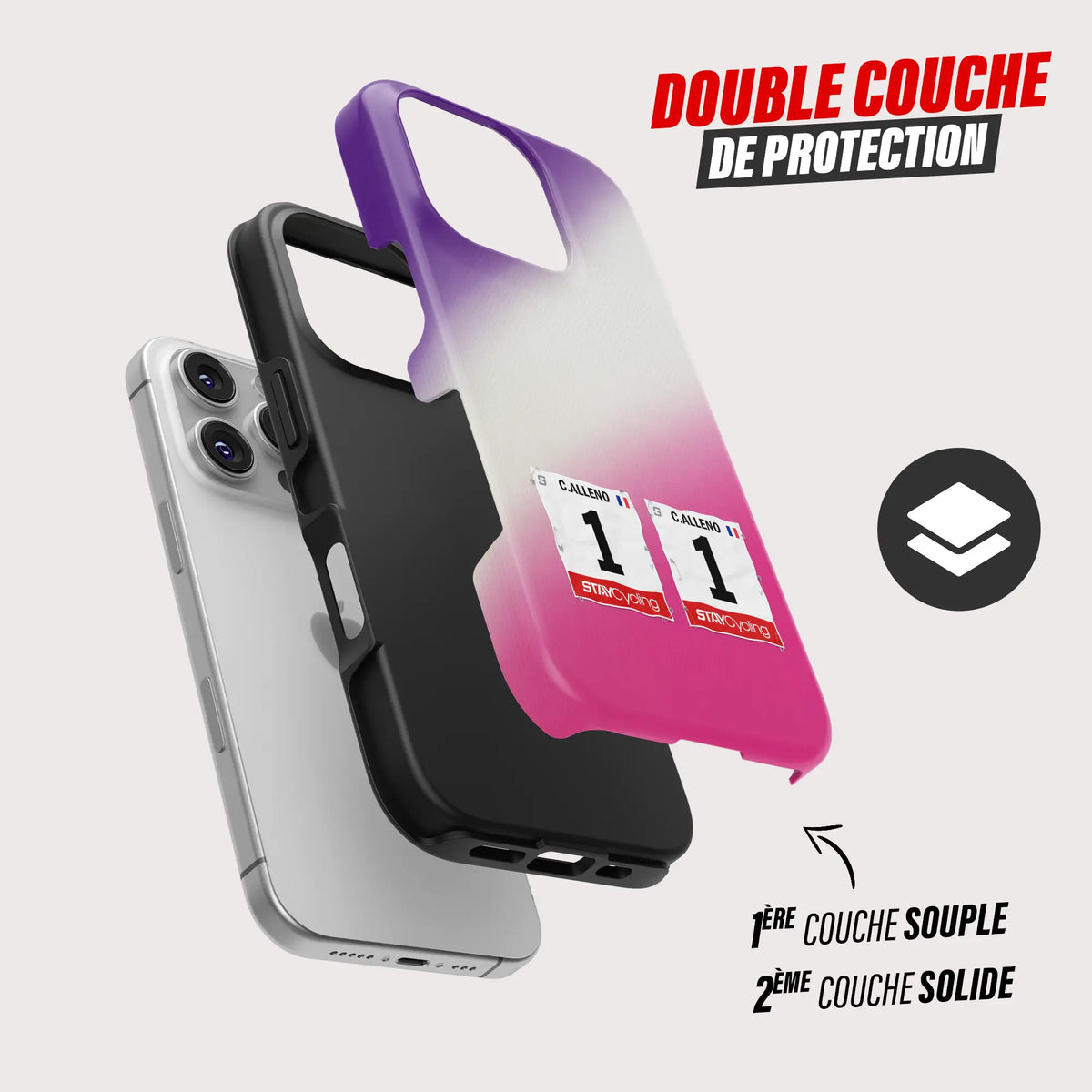 Coque iPhone Burgos Burpellet BH personnalisable, gros plan sur le dossard