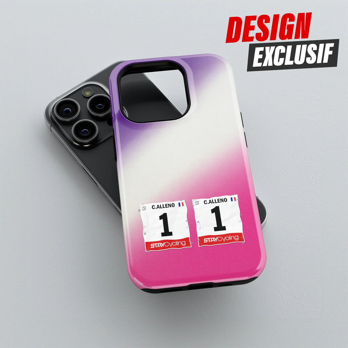 Coque iPhone cadeau cycliste Burgos Burpellet BH avec nom, numéro et drapeau