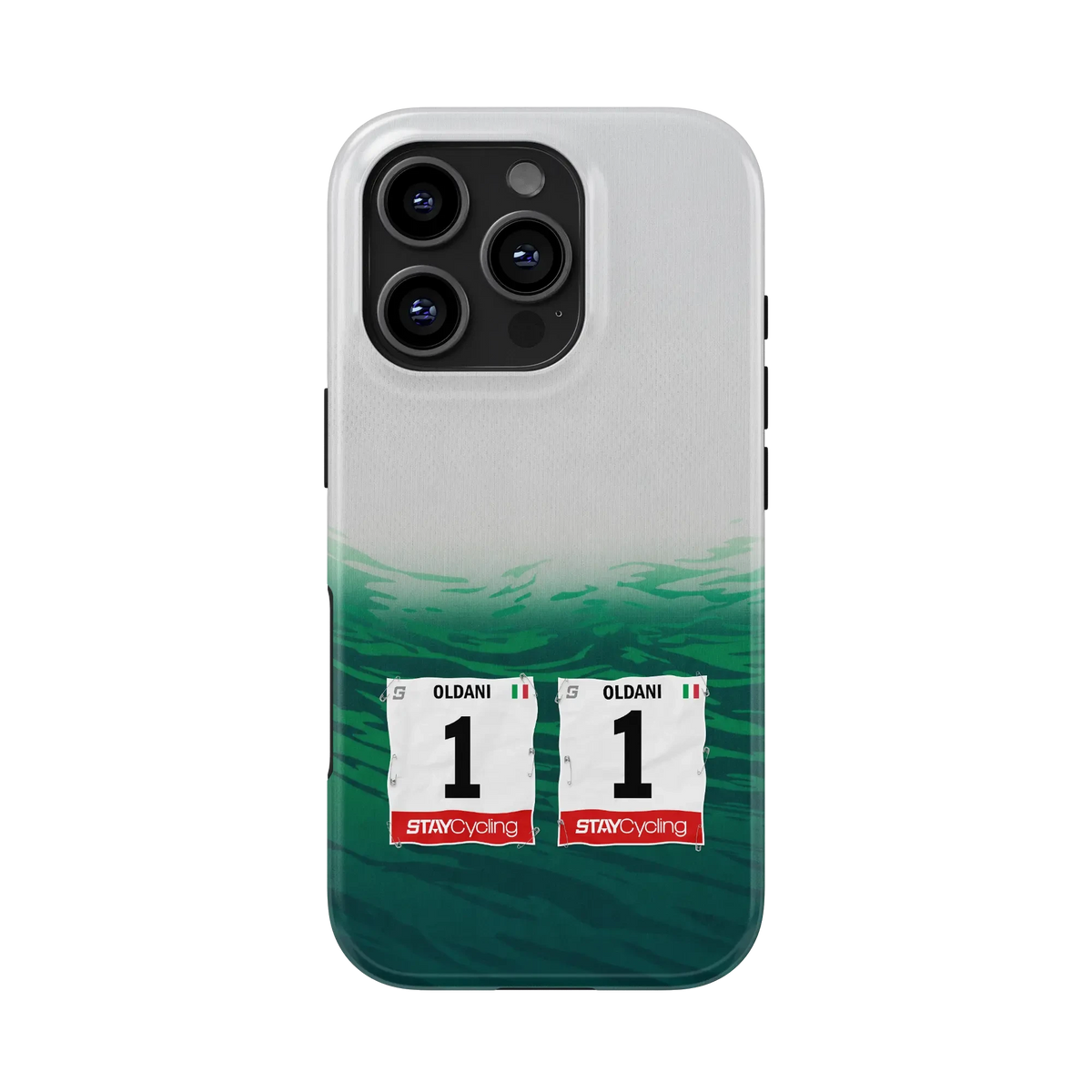 Coque iPhone cyclisme Caja Rural Seguros RGA personnalisée avec dossard, nom et numéro