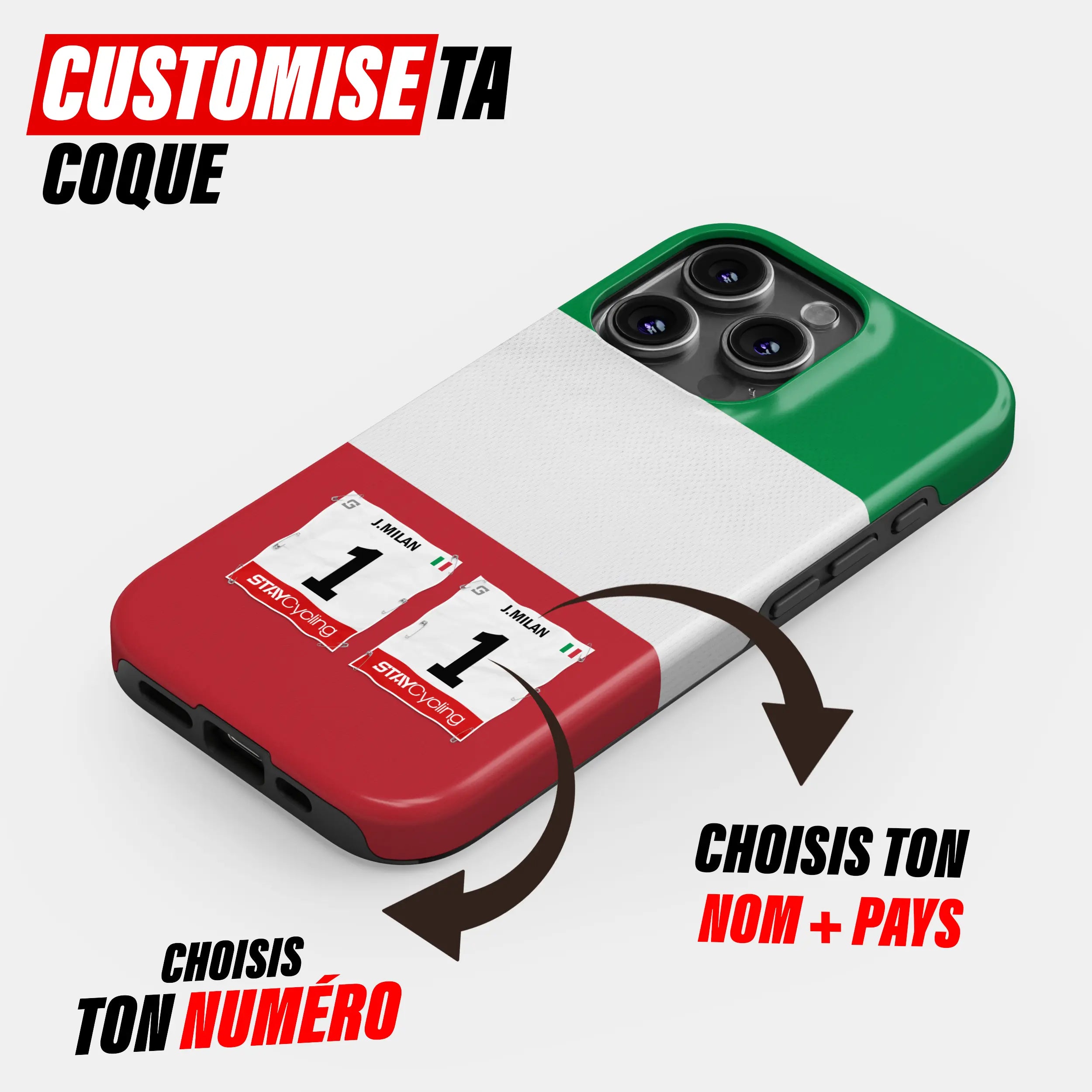 Coque téléphone cyclisme personnalisée aux couleurs Champion d'Italie, protection double couche