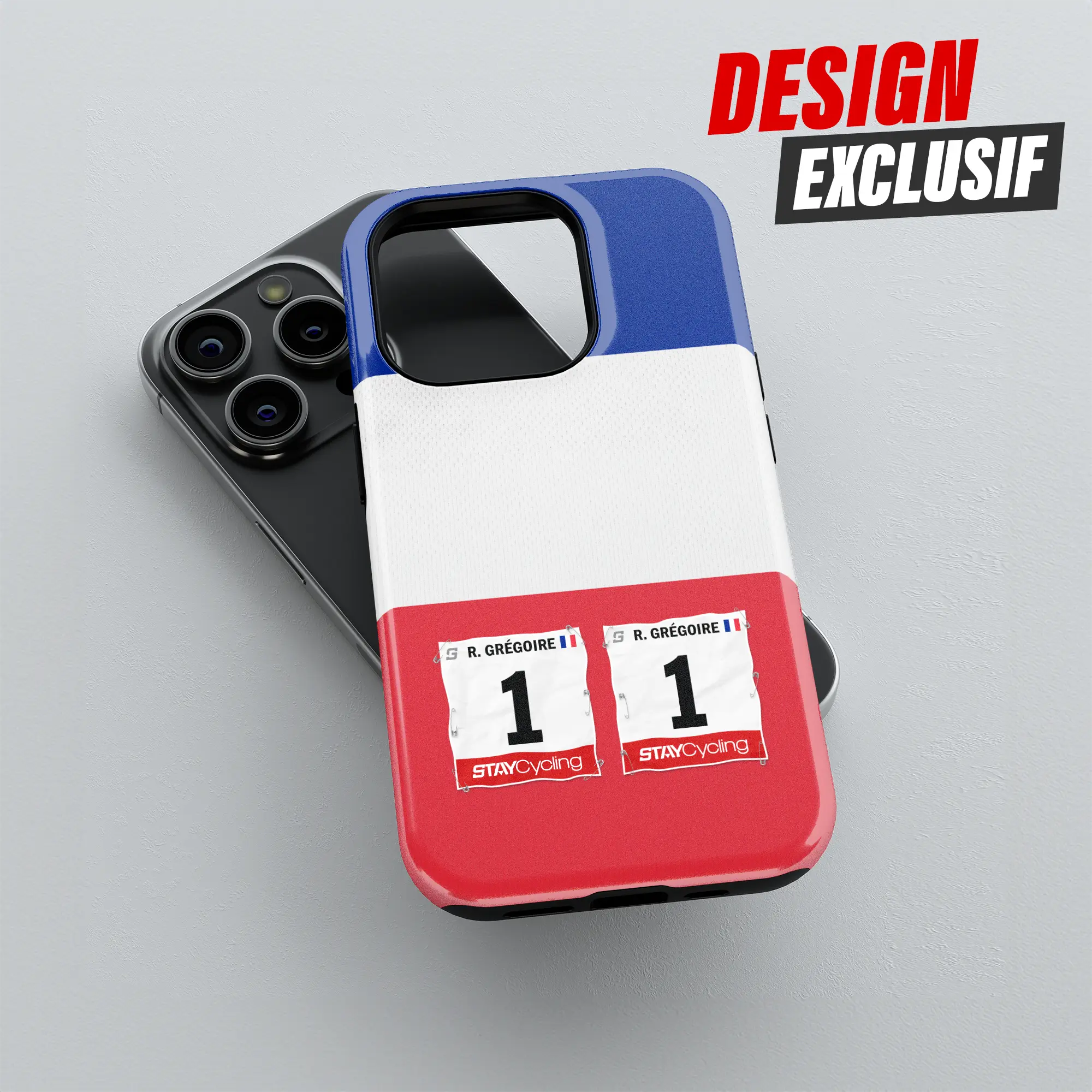 Coque de téléphone Champion de France, détail de l'impression 3D haute définition