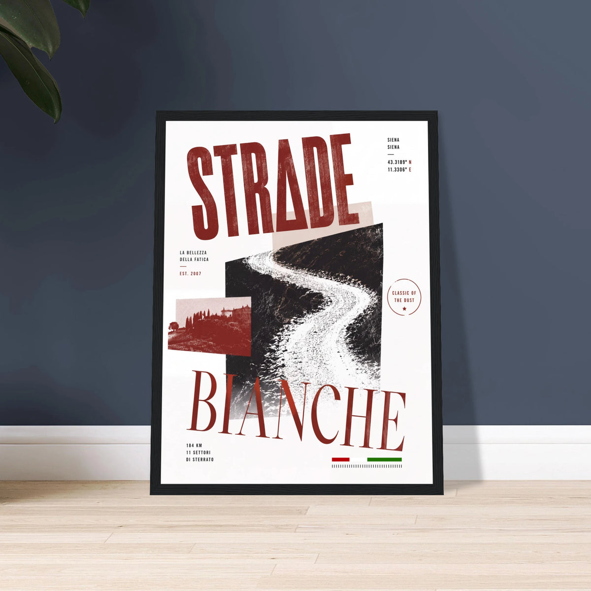 Poster vélo Strade Bianche encadré, déco murale cyclisme sur route