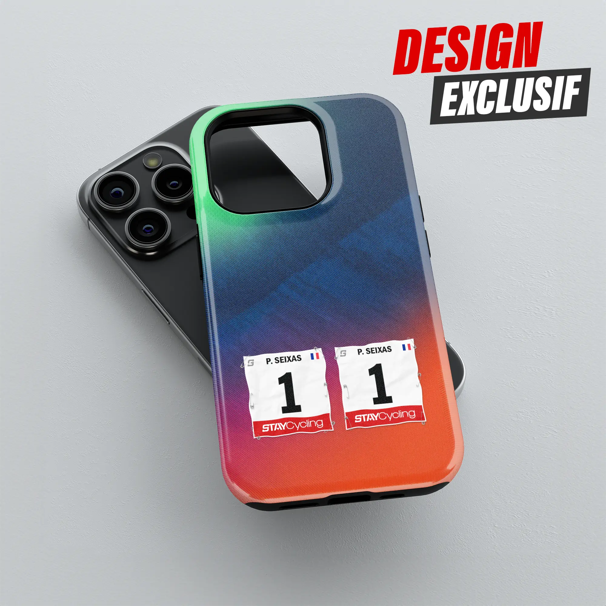 Coque de téléphone Decathlon CMA CGM Team, détail de l'impression 3D haute définition