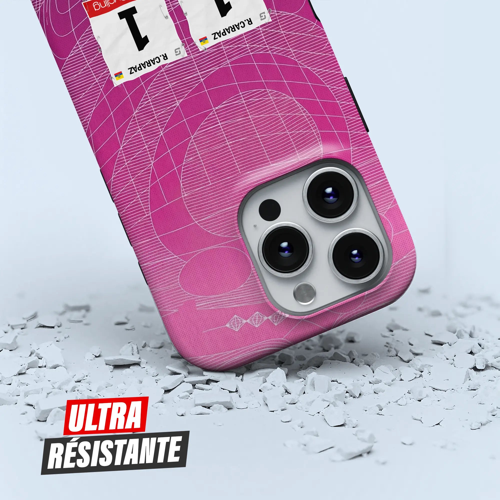 Coque iPhone cadeau cycliste EF Education EasyPost avec nom, numéro et drapeau