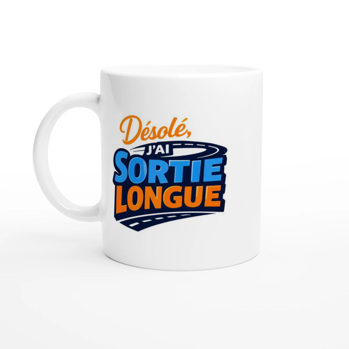 Mug cyclisme Désolé j'ai sortie longue, céramique blanche, cadeau cycliste