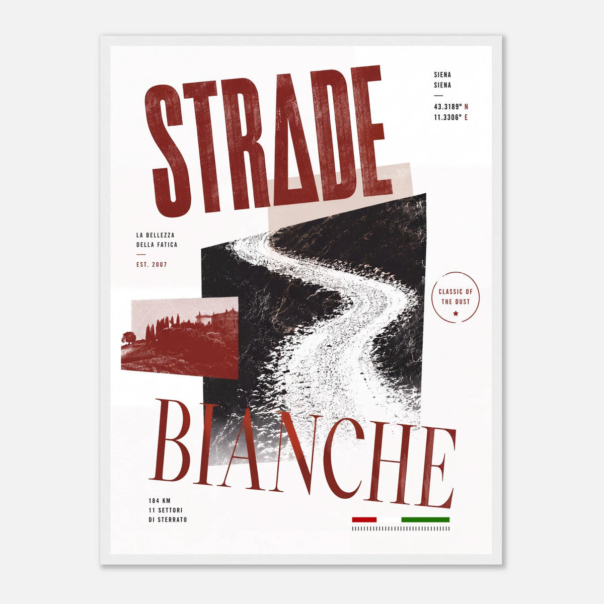 Poster course cycliste Strade Bianche, tirage encadré STAY Cycling