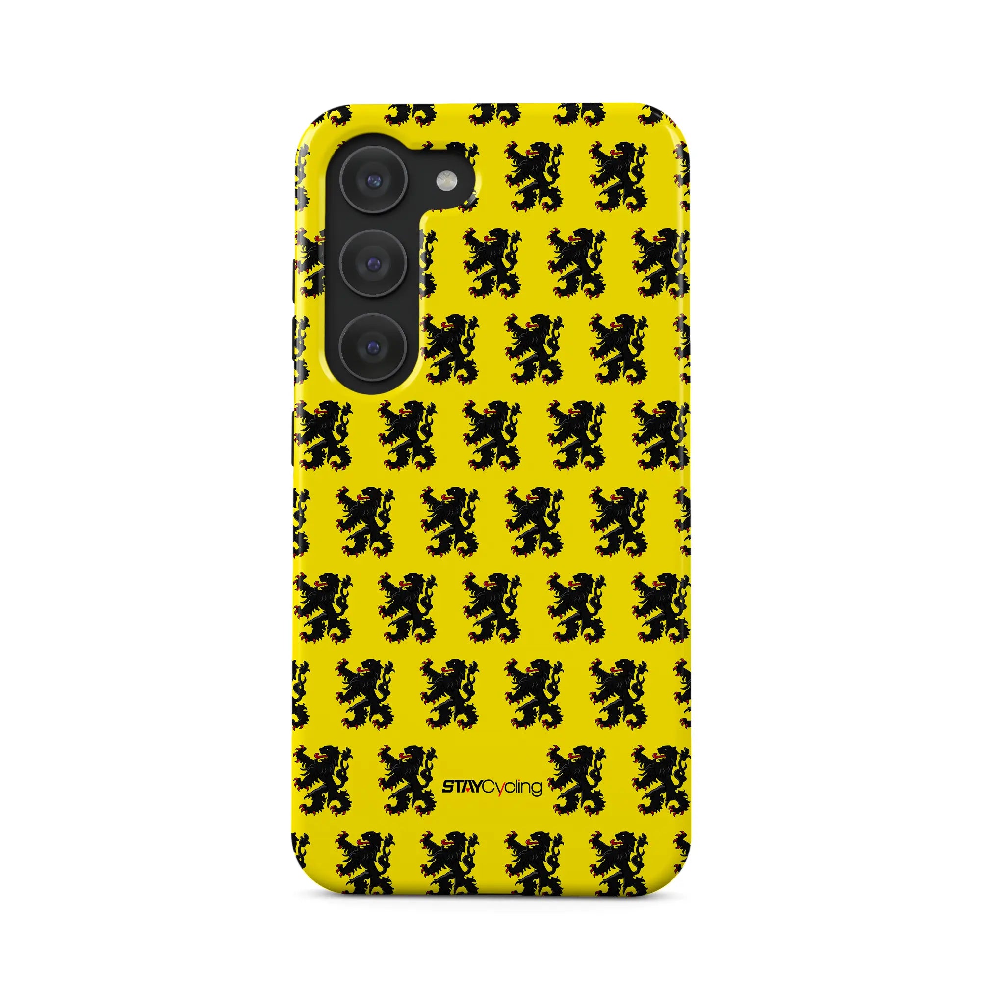 Coque iPhone Flanders Lion installée sur smartphone, rendu final